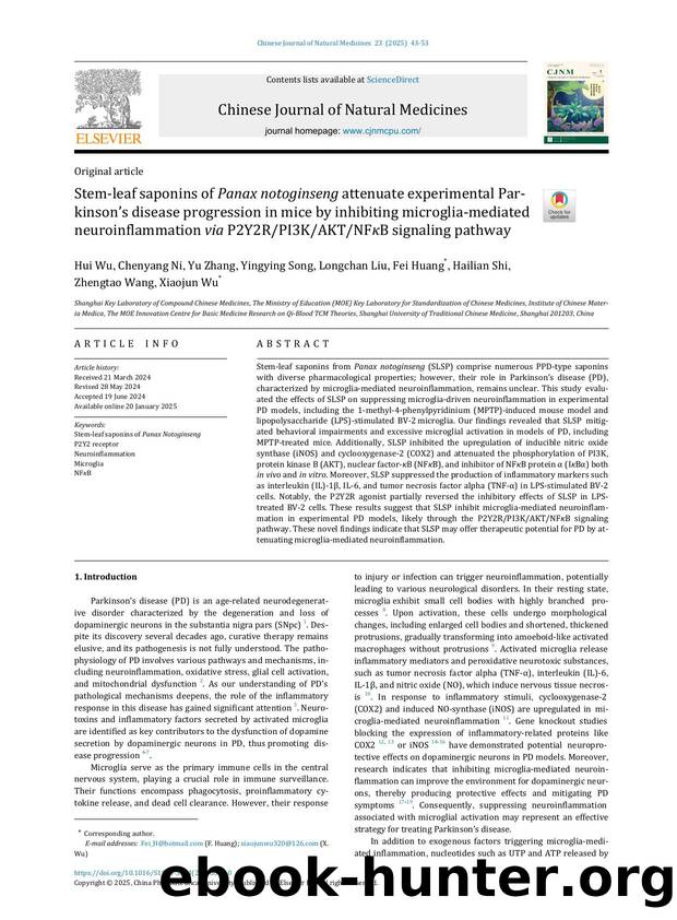 Stem-leaf saponins of Panax notoginseng attenuate experimental Parkinson's disease progression in mice by inhibiting microglia-mediated neuroinflammation via P2Y2RPI3KAKTNFÃÂºB signaling pathway by unknow