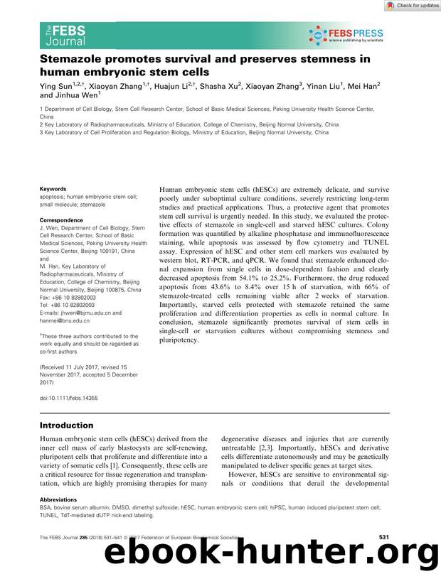 Stemazole promotes survival and preserves stemness in human embryonic stem cells by Unknown