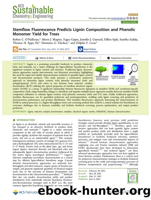 Stemflow Fluorescence Predicts Lignin Composition and Phenolic Monomer Yield for Trees by unknow
