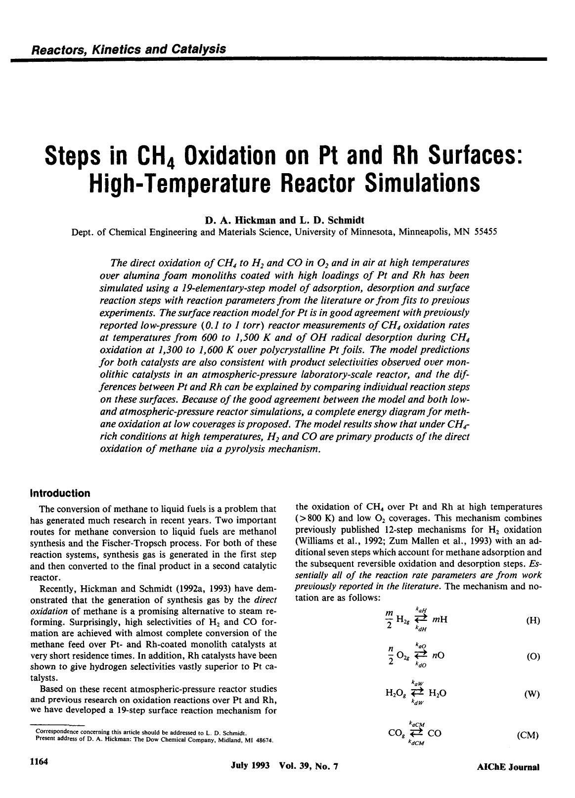 Steps in CH4 oxidation on Pt and Rh surfaces: High-temperature reactor simulations by Unknown