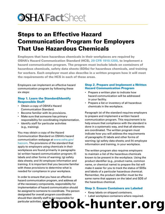 Steps to an Effective Hazard Communication Program for Employers That Use Hazardous Chemicals by OSHA