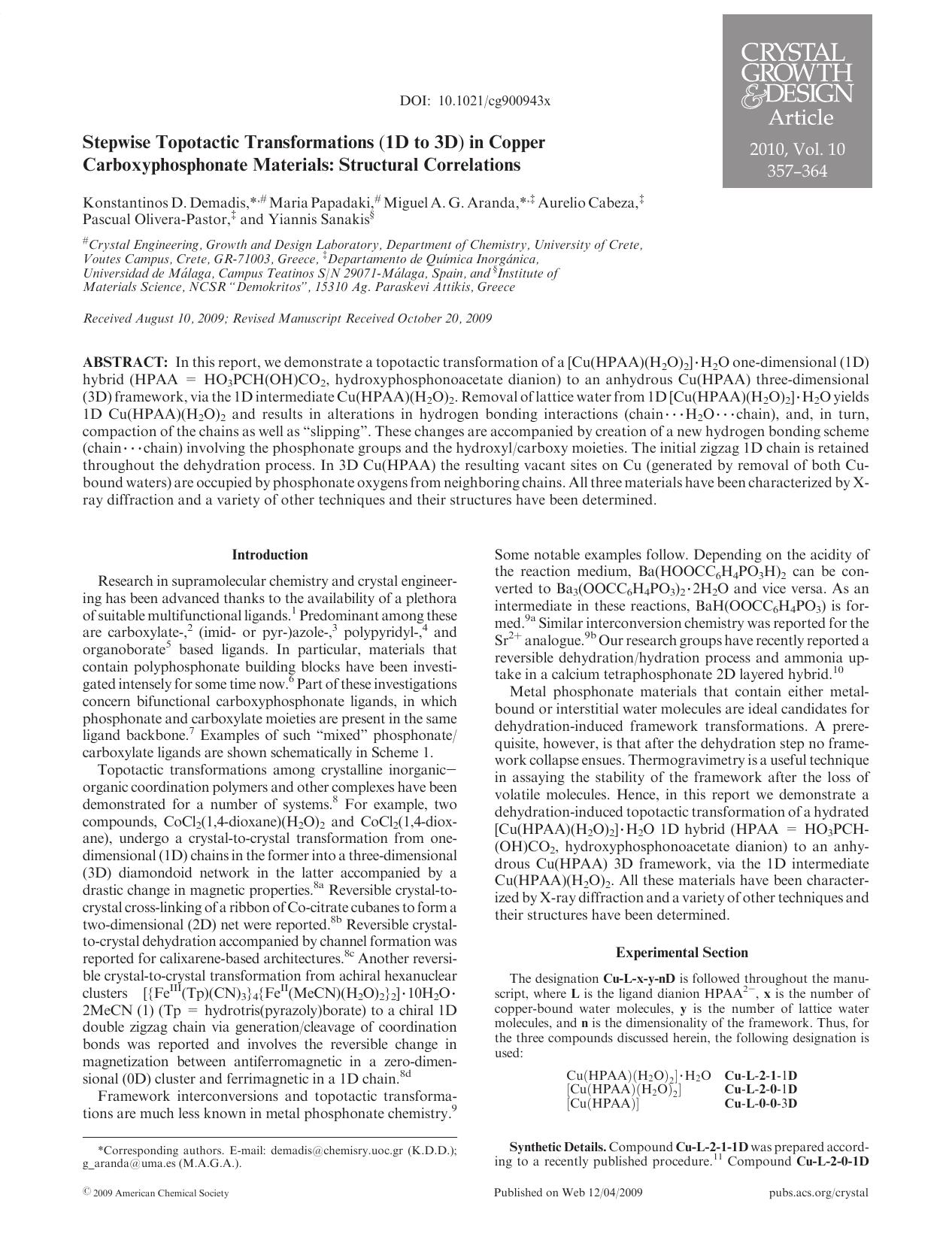 Stepwise Topotactic Transformations (1D to 3D) in Copper Carboxyphosphonate Materials: Structural Correlations by Unknown