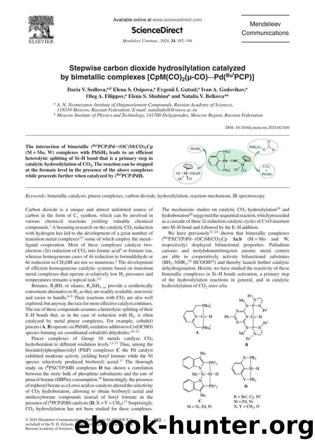 Stepwise carbon dioxide hydrosilylation catalyzed by bimetallic complexes [CpM(CO)2(Î¼-CO)Â·Â·Â·Pd()] by unknow