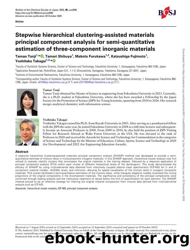 Stepwise hierarchical clustering-assisted materials principal component analysis for semi-quantitative estimation of three-component inorganic materials by Tamao Tanji & Tamari Shibuya & Makoto Furukawa & Katsushige Fujimoto & Yoshitaka Takagai