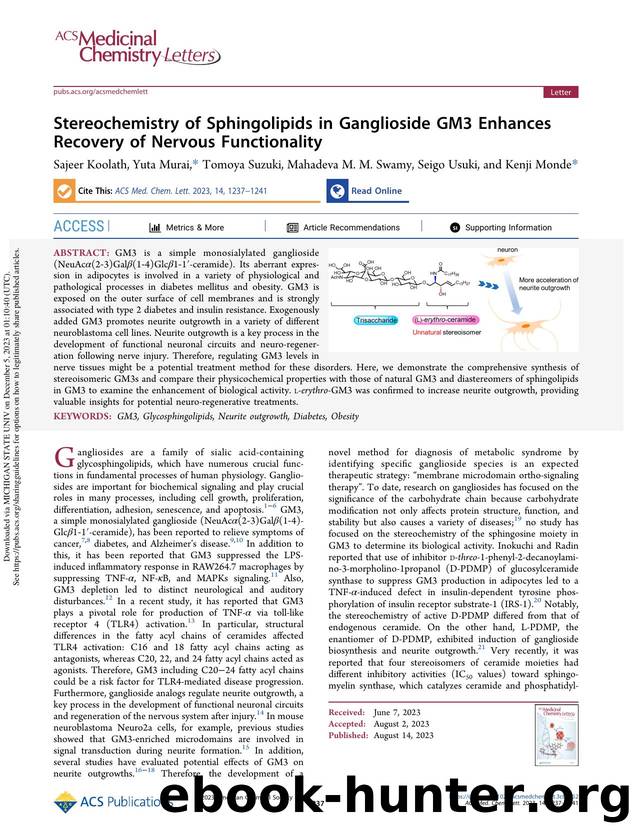 Stereochemistry of Sphingolipids in Ganglioside GM3 Enhances Recovery of Nervous Functionality by Sajeer Koolath Yuta Murai Tomoya Suzuki Mahadeva M. M. Swamy Seigo Usuki & Kenji Monde