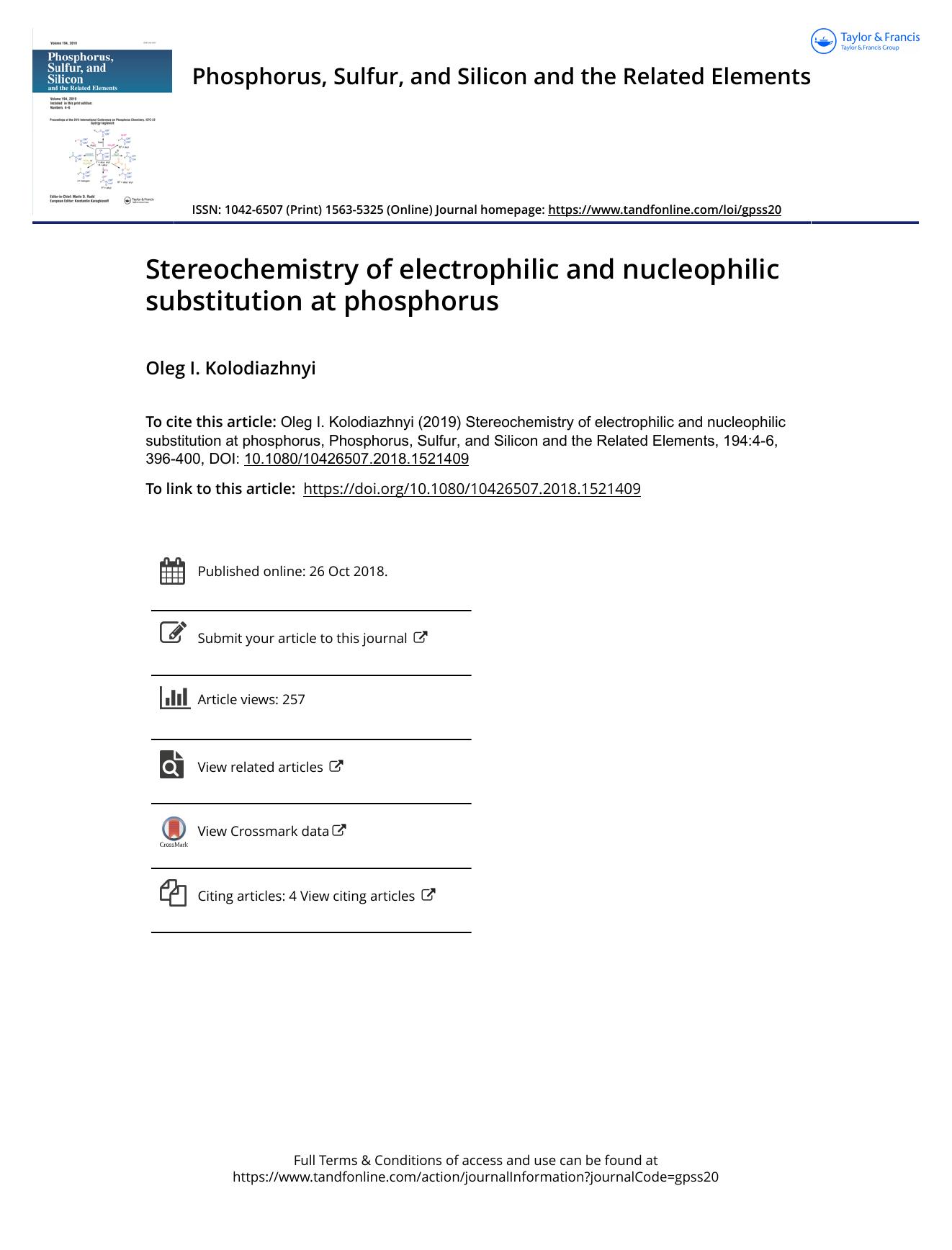 Stereochemistry of electrophilic and nucleophilic substitution at phosphorus by Kolodiazhnyi Oleg I