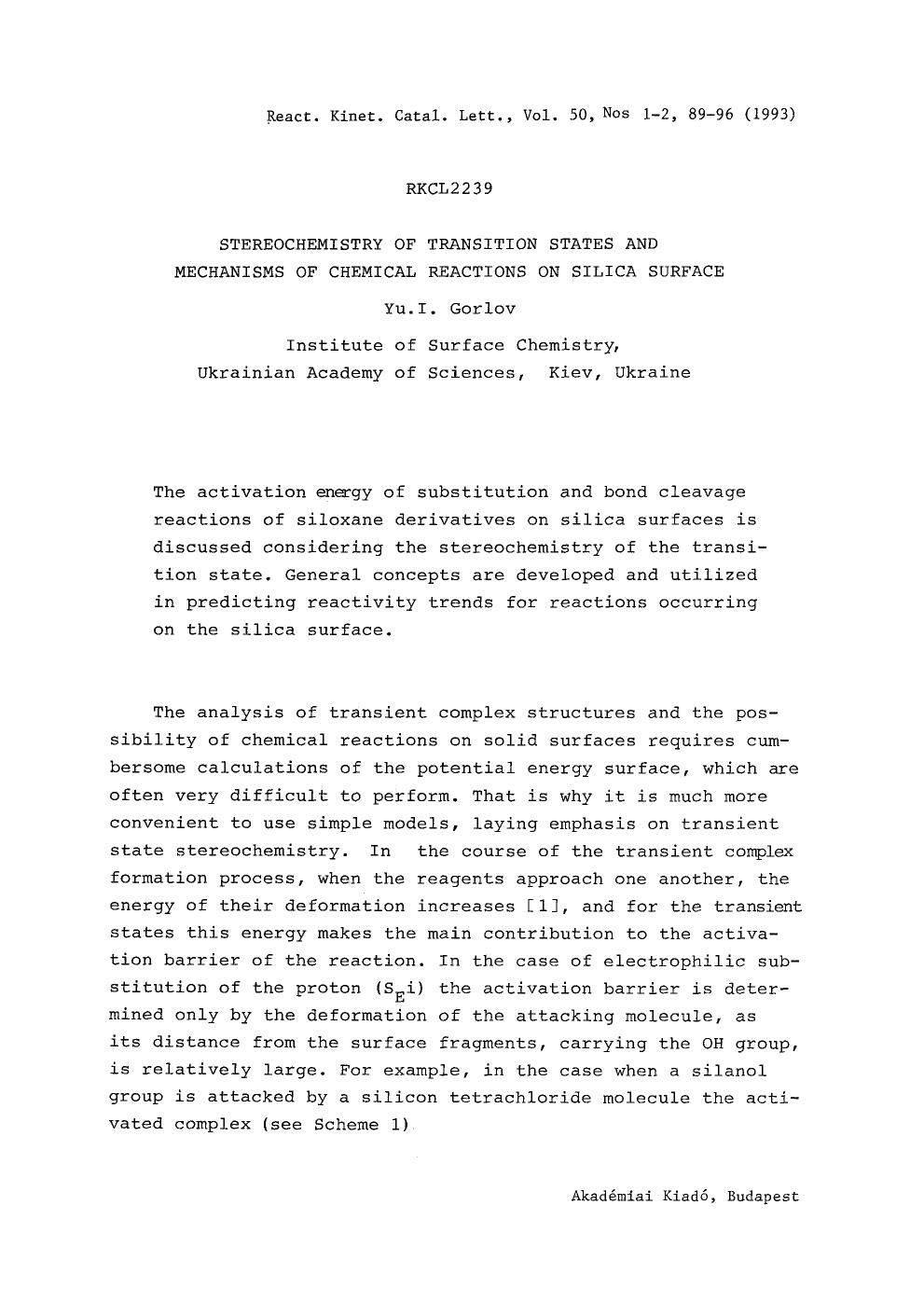 Stereochemistry of transition states and mechanisms of chemical reactions on silica surface by Unknown