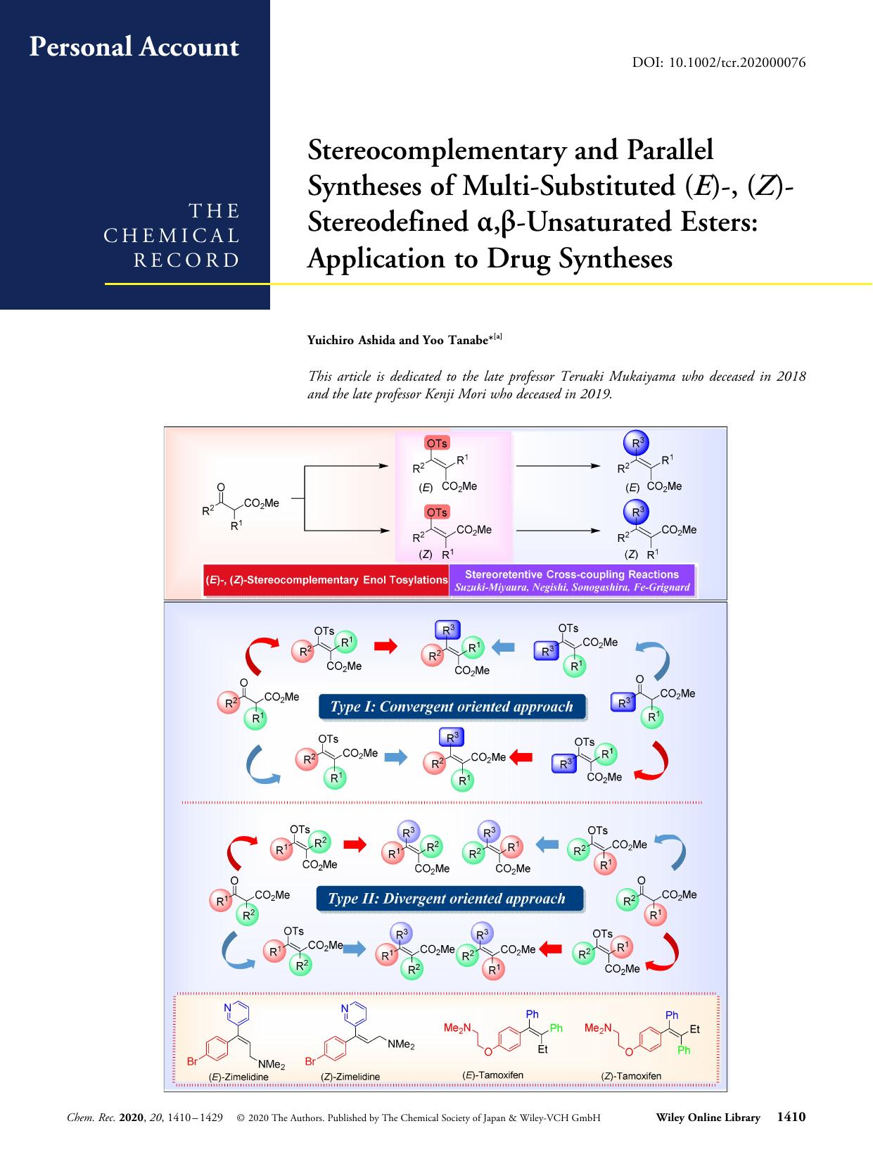 Stereocomplementary and Parallel Syntheses of MultiâSubstituted (E)â, (Z)âStereodefined Î±,Î²âUnsaturated Esters: Application to Drug Syntheses by Unknown