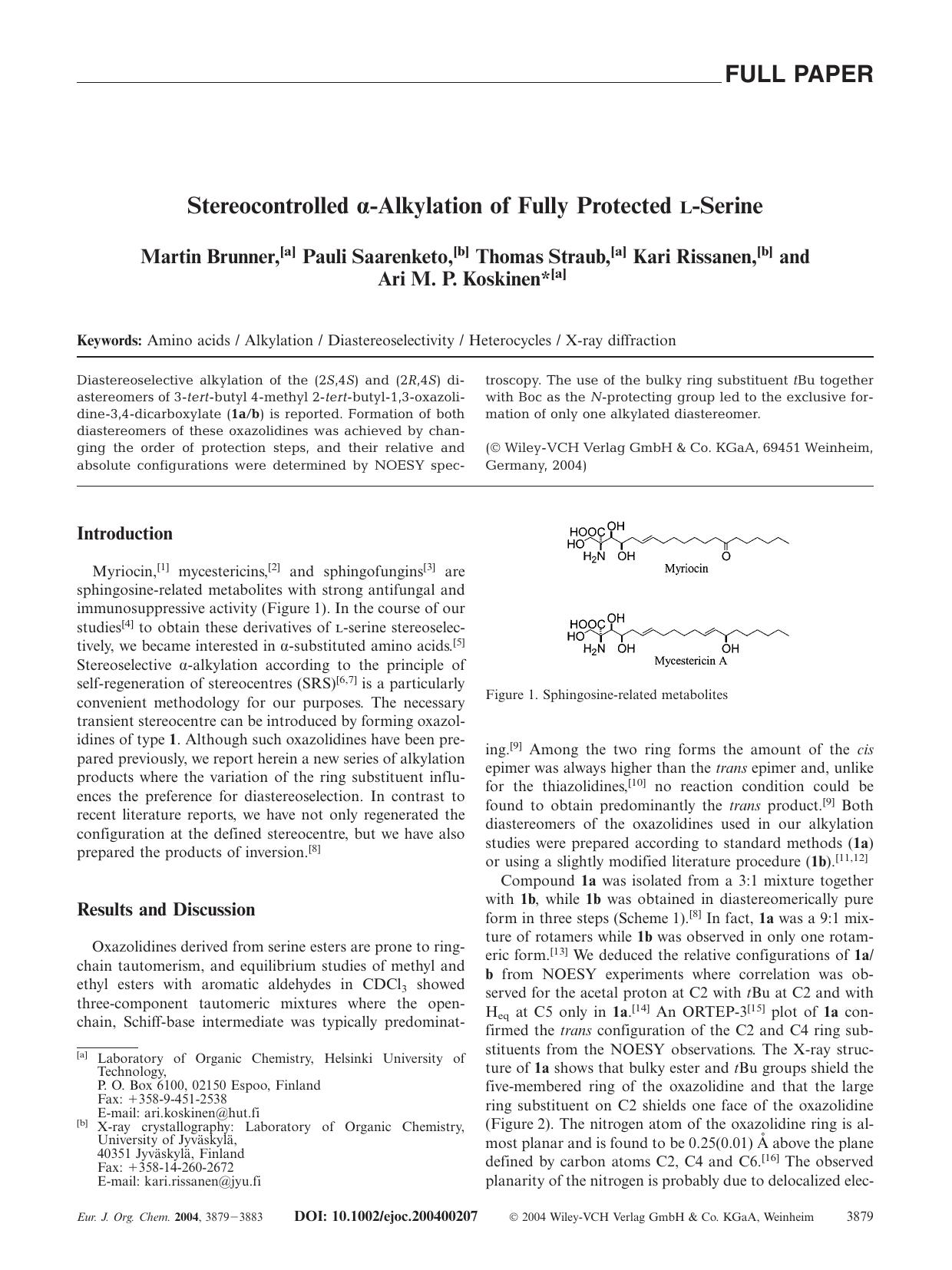 Stereocontrolled [alpha]-Alkylation of Fully Protected L-Serine by Unknown