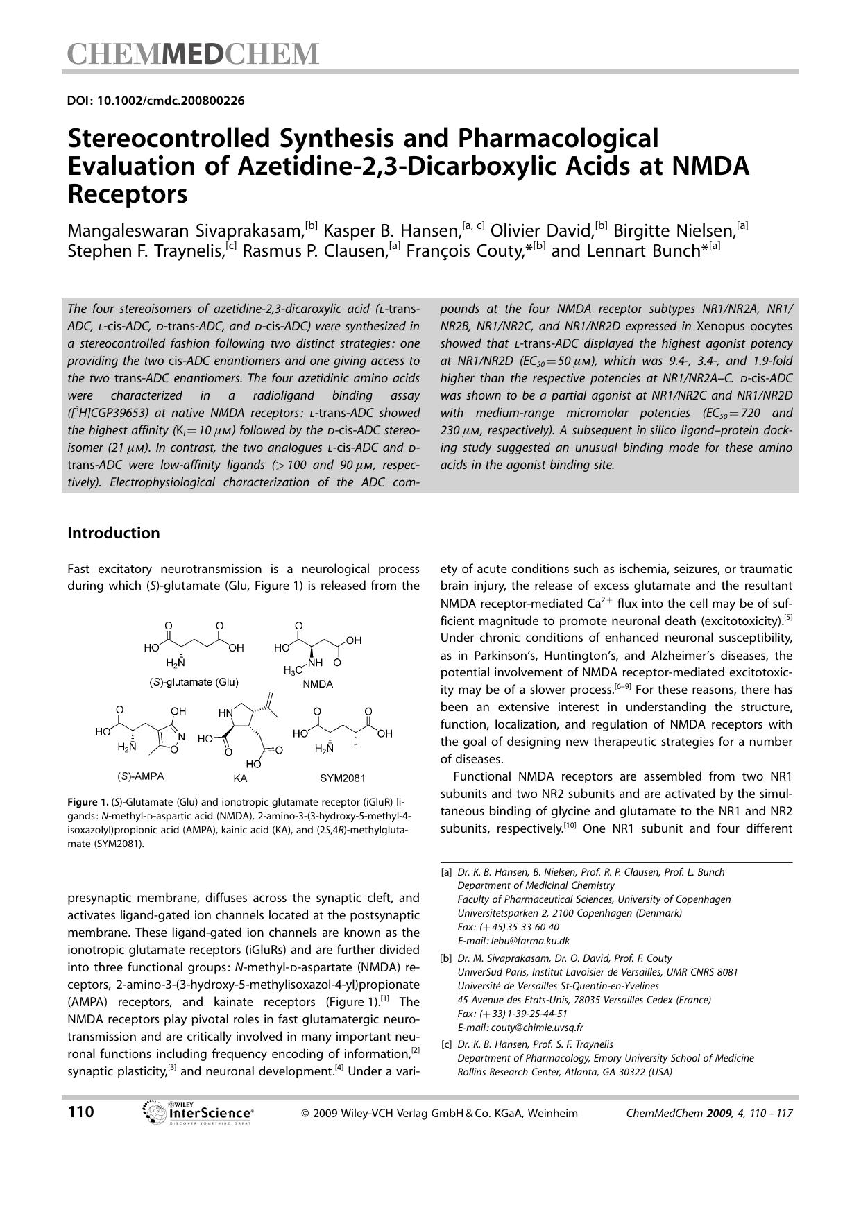 Stereocontrolled Synthesis and Pharmacological Evaluation of Azetidine-2,3-Dicarboxylic Acids at NMDA Receptors by Unknown