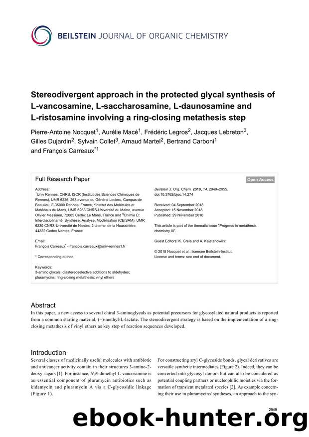 Stereodivergent approach in the protected glycal synthesis of L-vancosamine, L-saccharosamine, L-daunosamine and L-ristosamine involving a ring-closing metathesis step by unknow