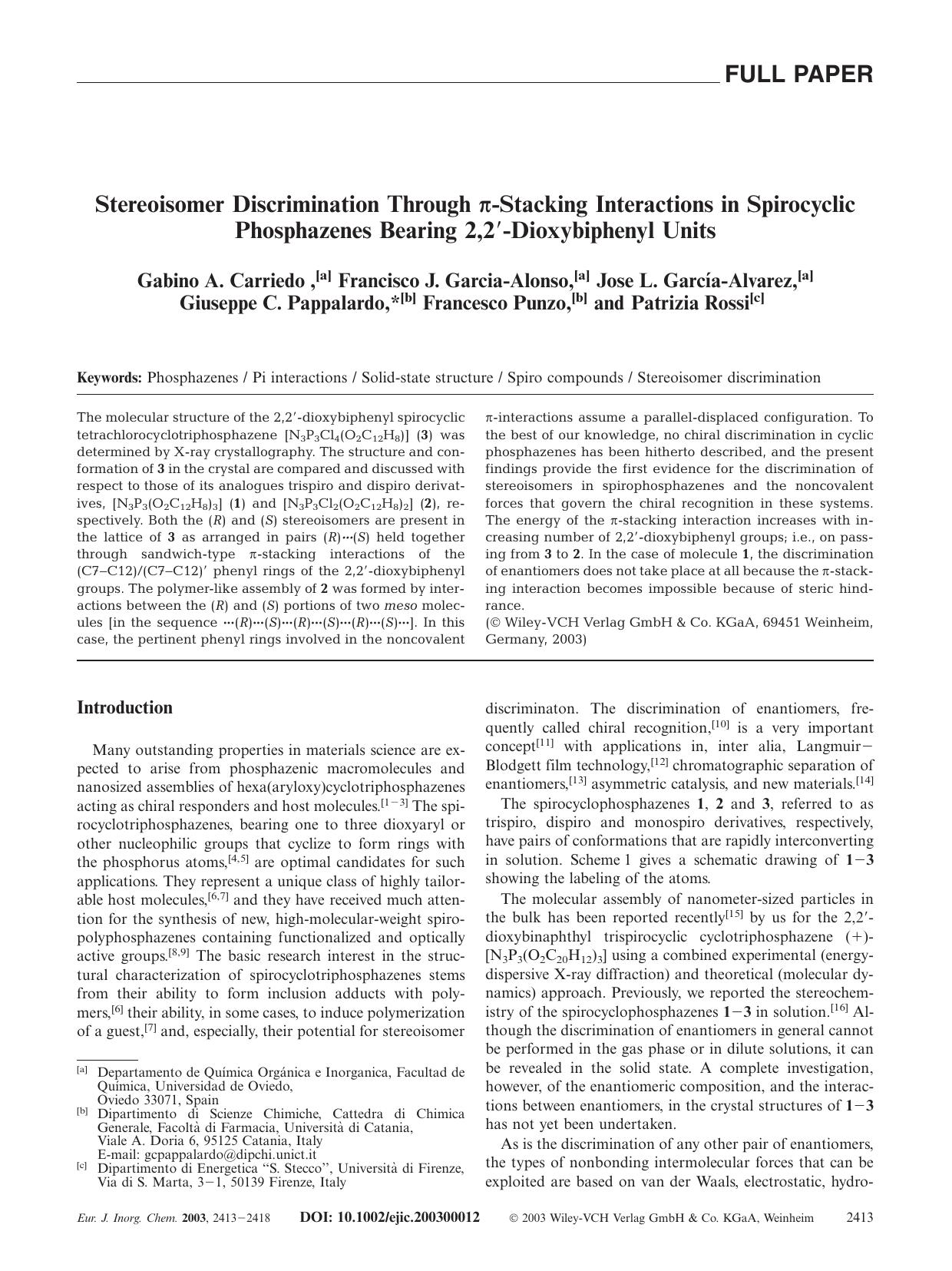 Stereoisomer Discrimination Through [pi]-Stacking Interactions in Spirocyclic Phosphazenes Bearing 2,2[prime]-Dioxybiphenyl Units by Unknown
