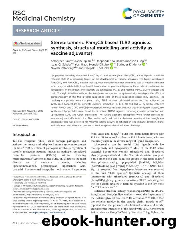 Stereoisomeric Pam2CS based TLR2 agonists: synthesis, structural modelling and activity as vaccine adjuvants by unknow