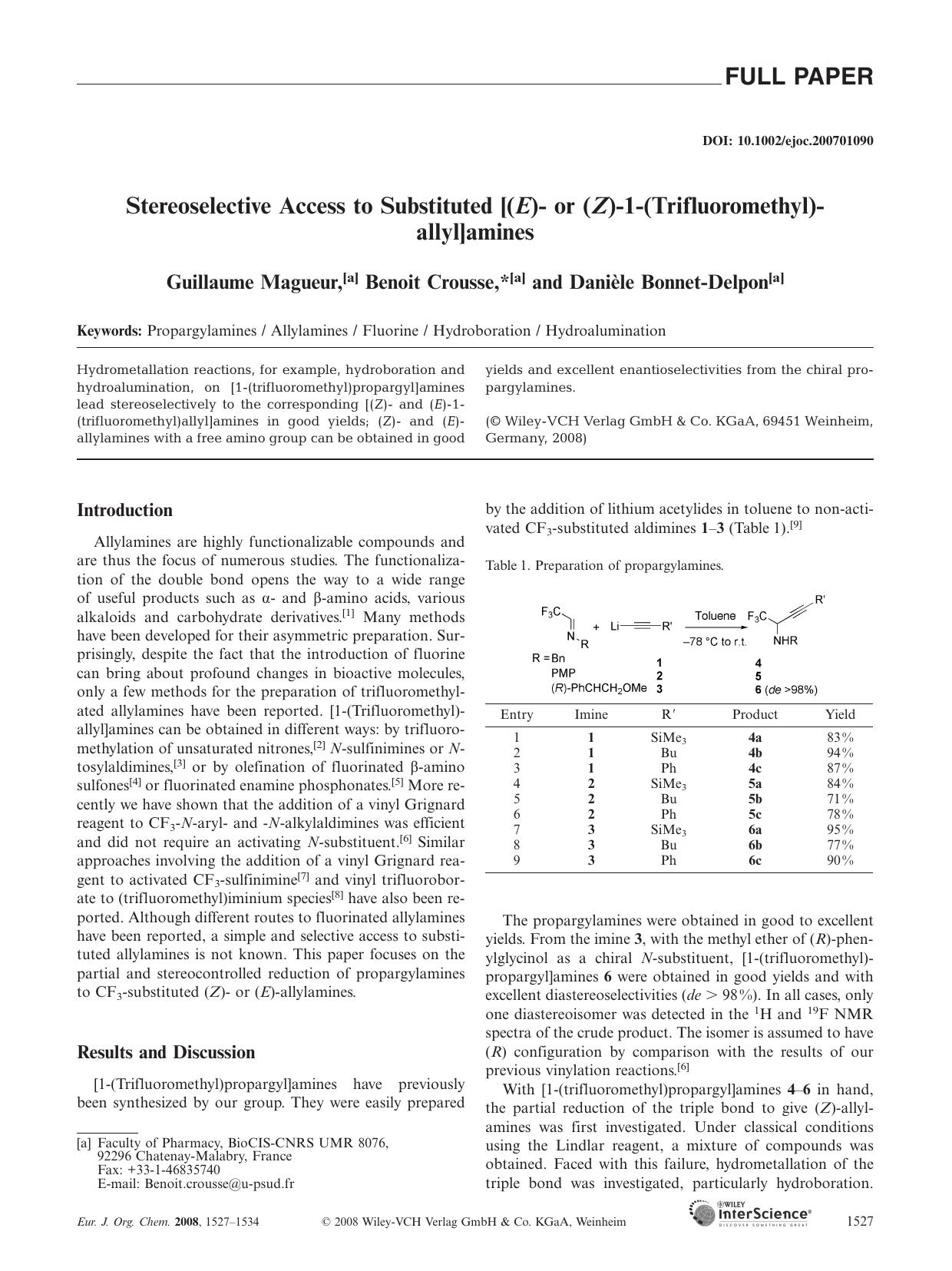 Stereoselective Access to Substituted [(E)- or (Z)-1-(Trifluoromethyl)allyl]amines by Unknown