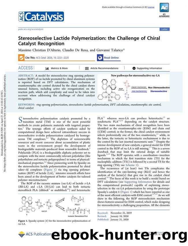 Stereoselective Lactide Polymerization: the Challenge of Chiral Catalyst Recognition by Massimo Christian D’Alterio Claudio De Rosa & Giovanni Talarico