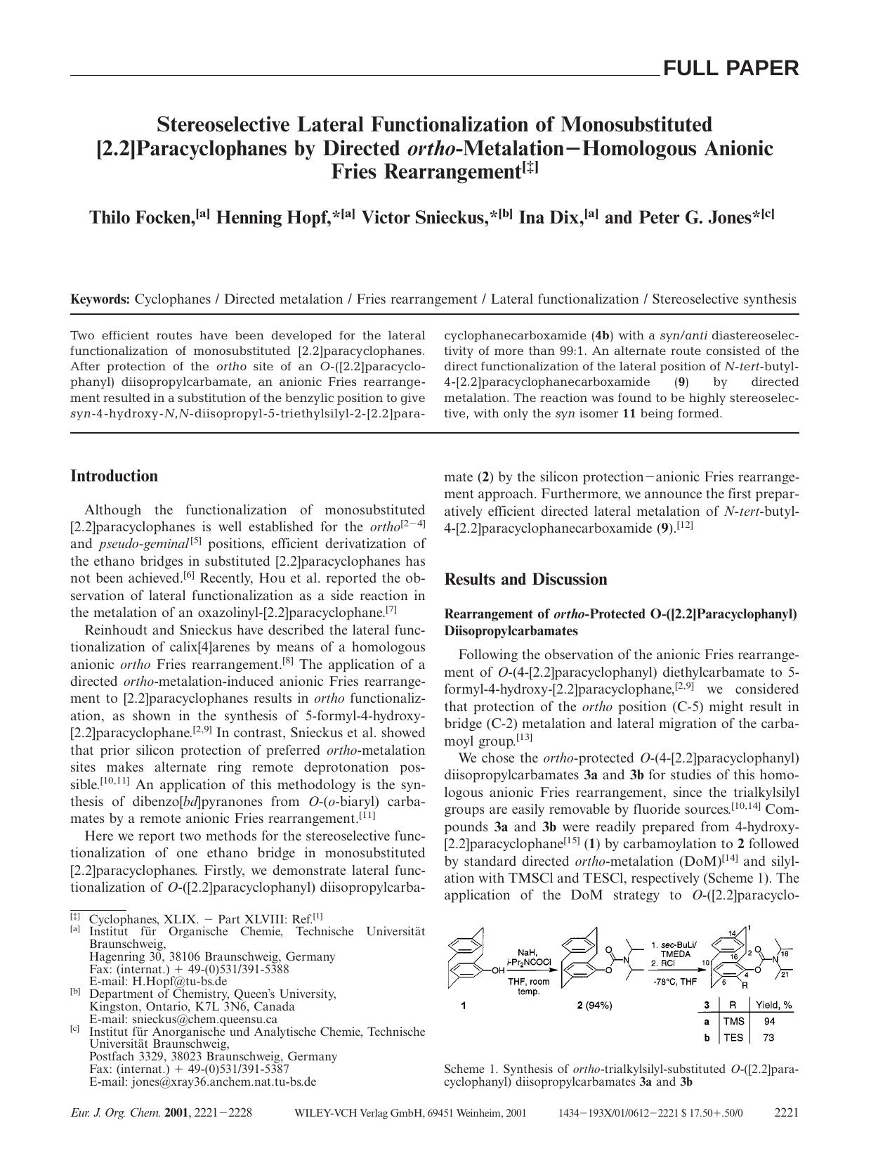 Stereoselective Lateral Functionalization of Monosubstituted [2.2]Paracyclophanes by Directed ortho-Metalation-Homologous Anionic Fries Rearrangement by Unknown