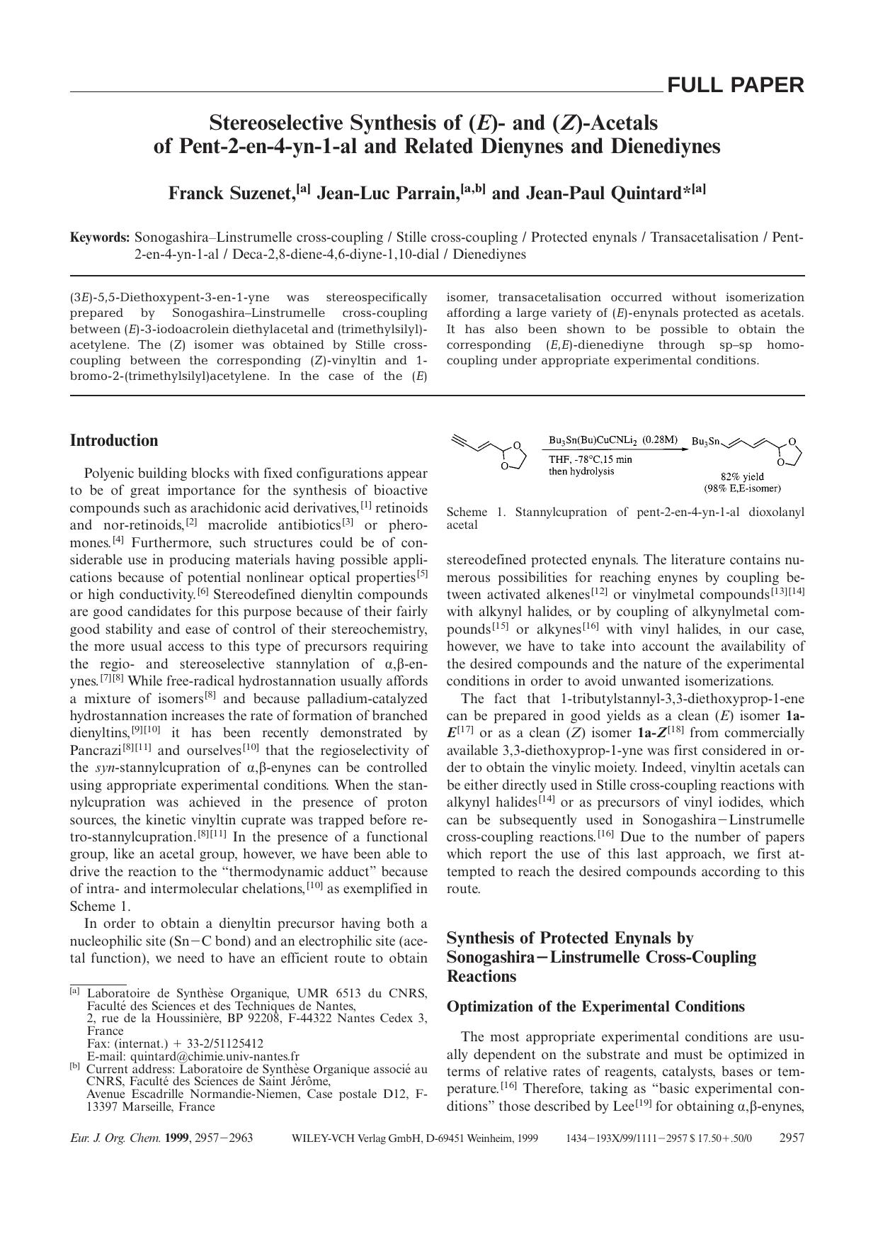 Stereoselective Synthesis of (E)- and (Z)-Acetals of Pent-2-en-4-yn-1-al and Related Dienynes and Dienediynes by Unknown
