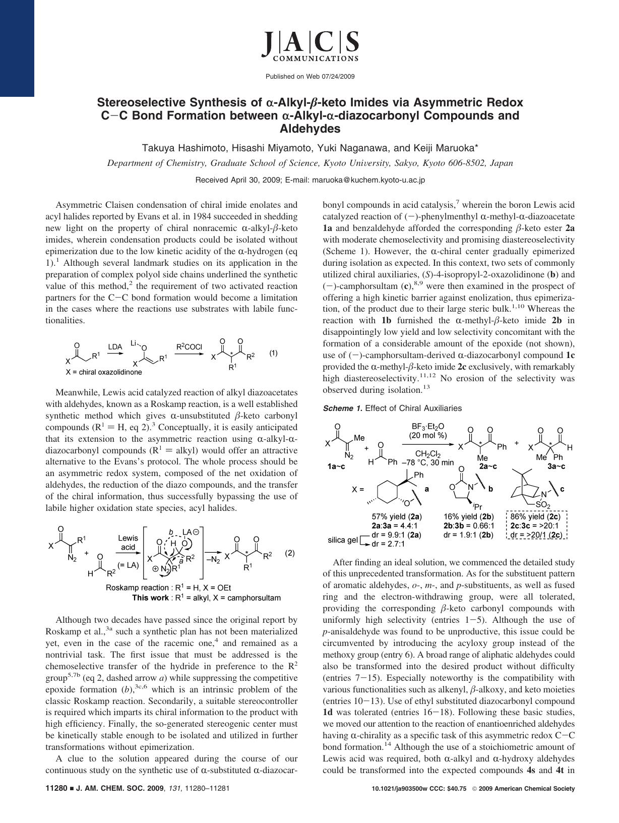 Stereoselective Synthesis of Î±-Alkyl-Î²-keto Imides via Asymmetric Redox CâC Bond Formation between Î±-Alkyl-Î±-diazocarbonyl Compounds and Aldehydes by unknow