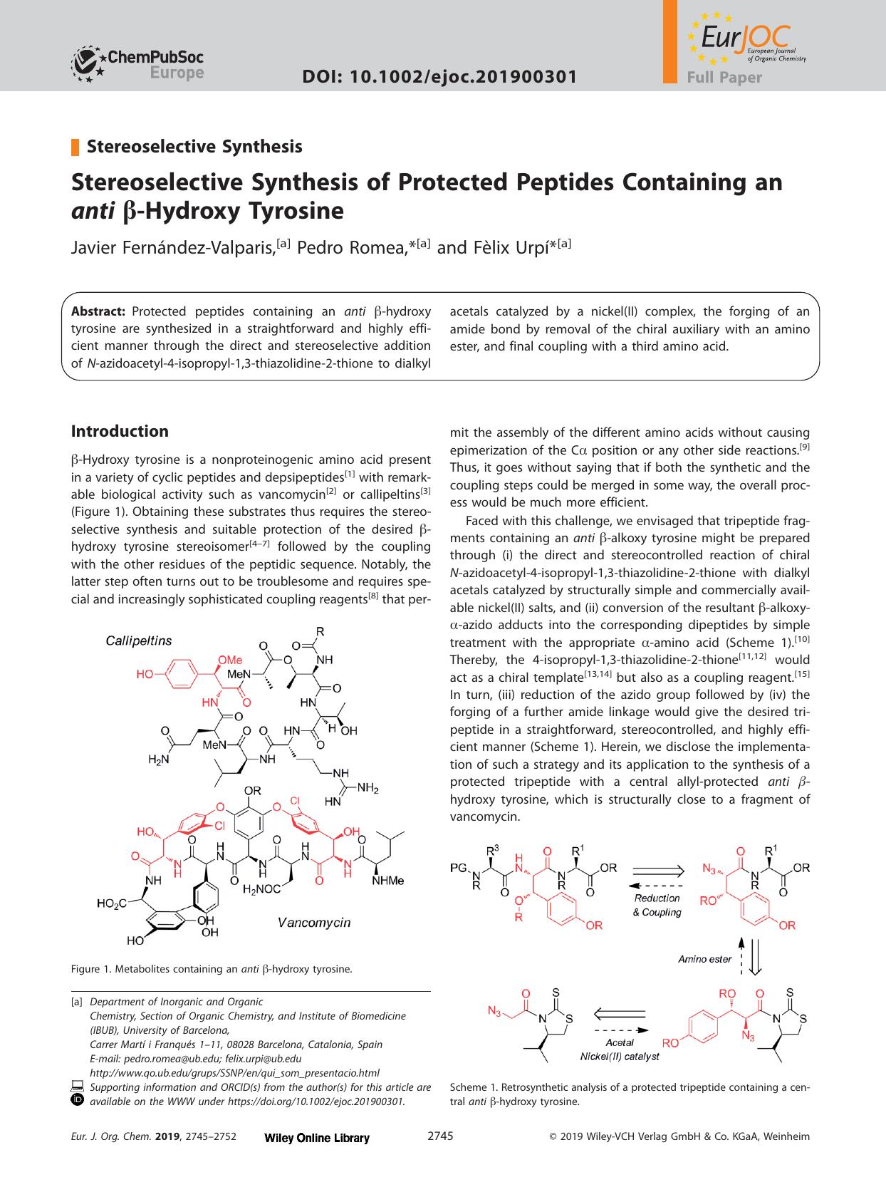 Stereoselective Synthesis of Protected Peptides Containing an <i>anti<i> &#x003B2;&#x02010;Hydroxy Tyrosine by Unknown