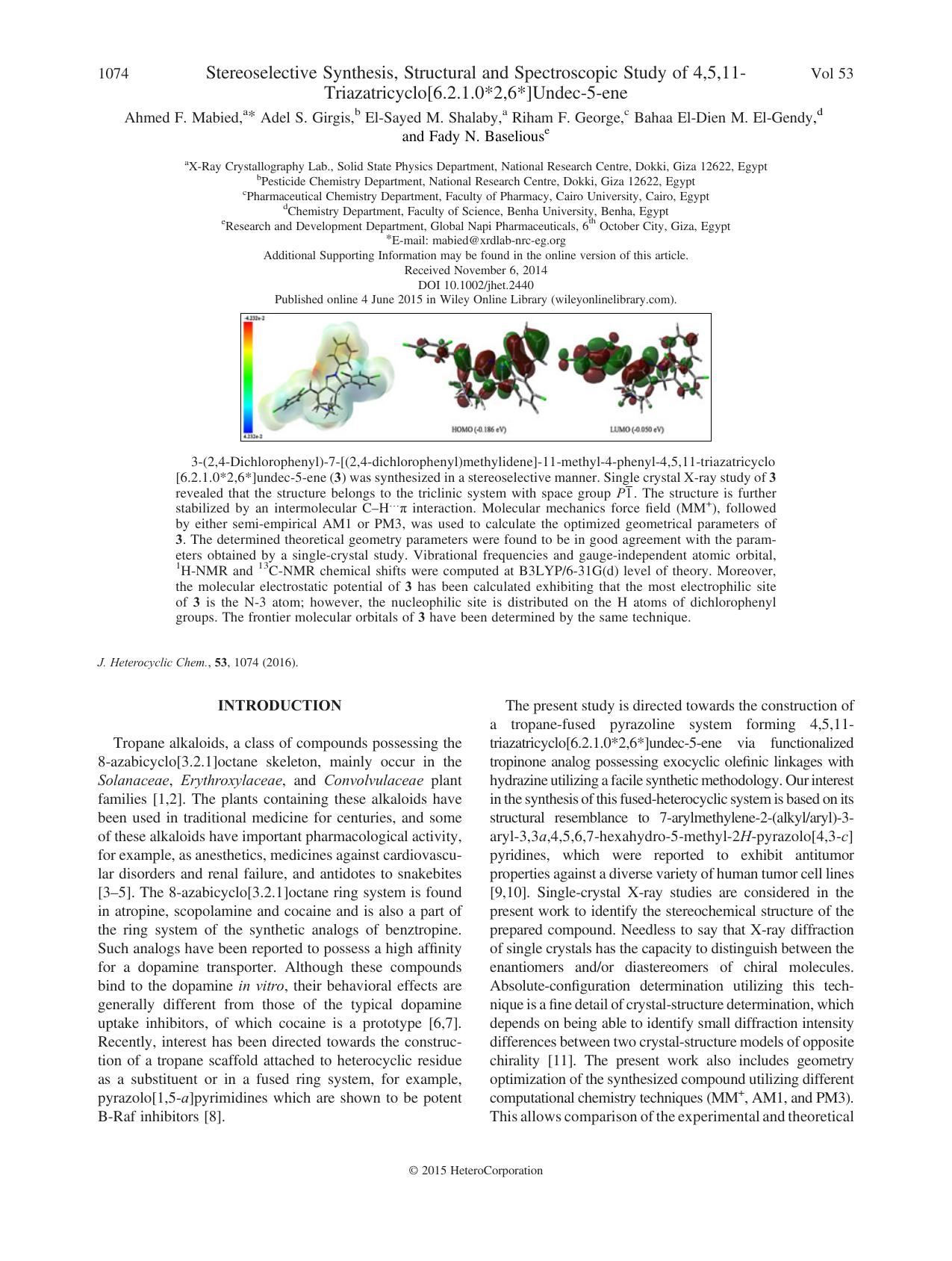 Stereoselective Synthesis, Structural and Spectroscopic Study of 4,5,11-Triazatricyclo[6.2.1.0*2,6*]Undec-5-ene by unknow