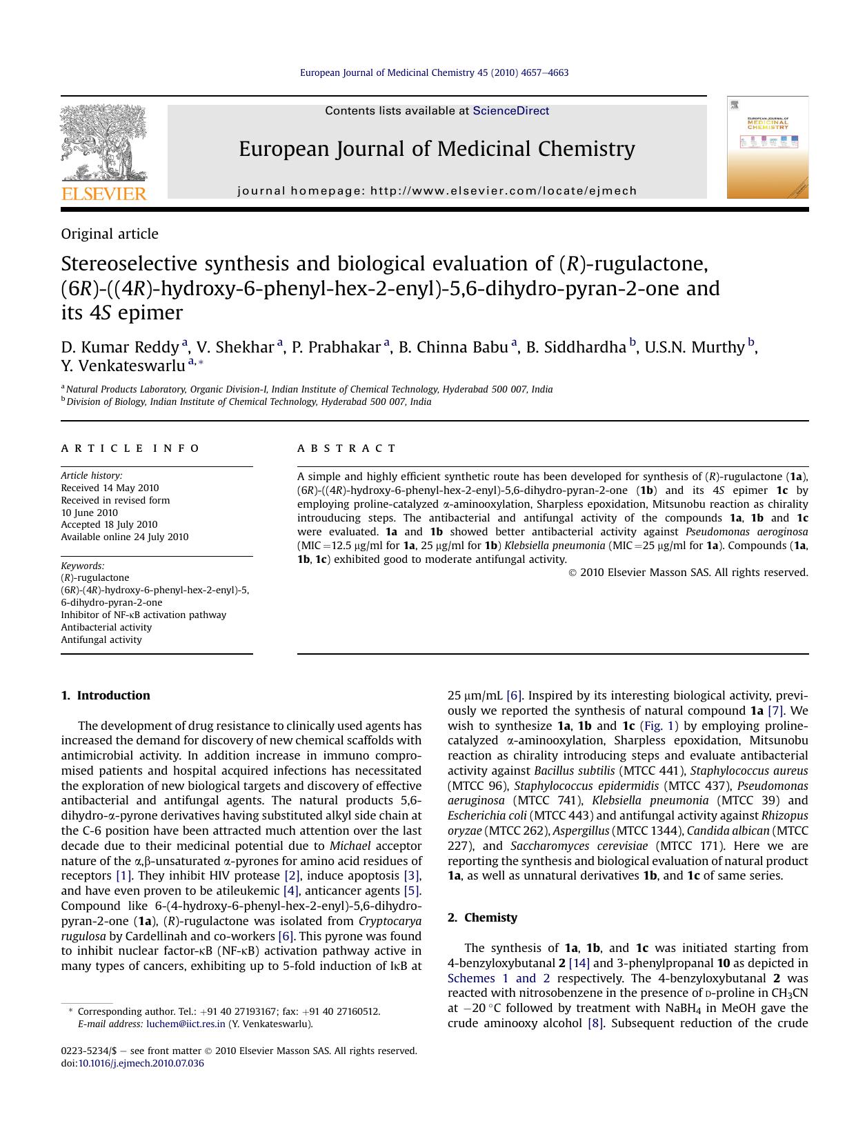 Stereoselective synthesis and biological evaluation of (R)-rugulactone, (6R)-((4R)-hydroxy-6-phenyl-hex-2-enyl)-5,6-dihydro-pyran-2-one and its 4S epimer by unknow