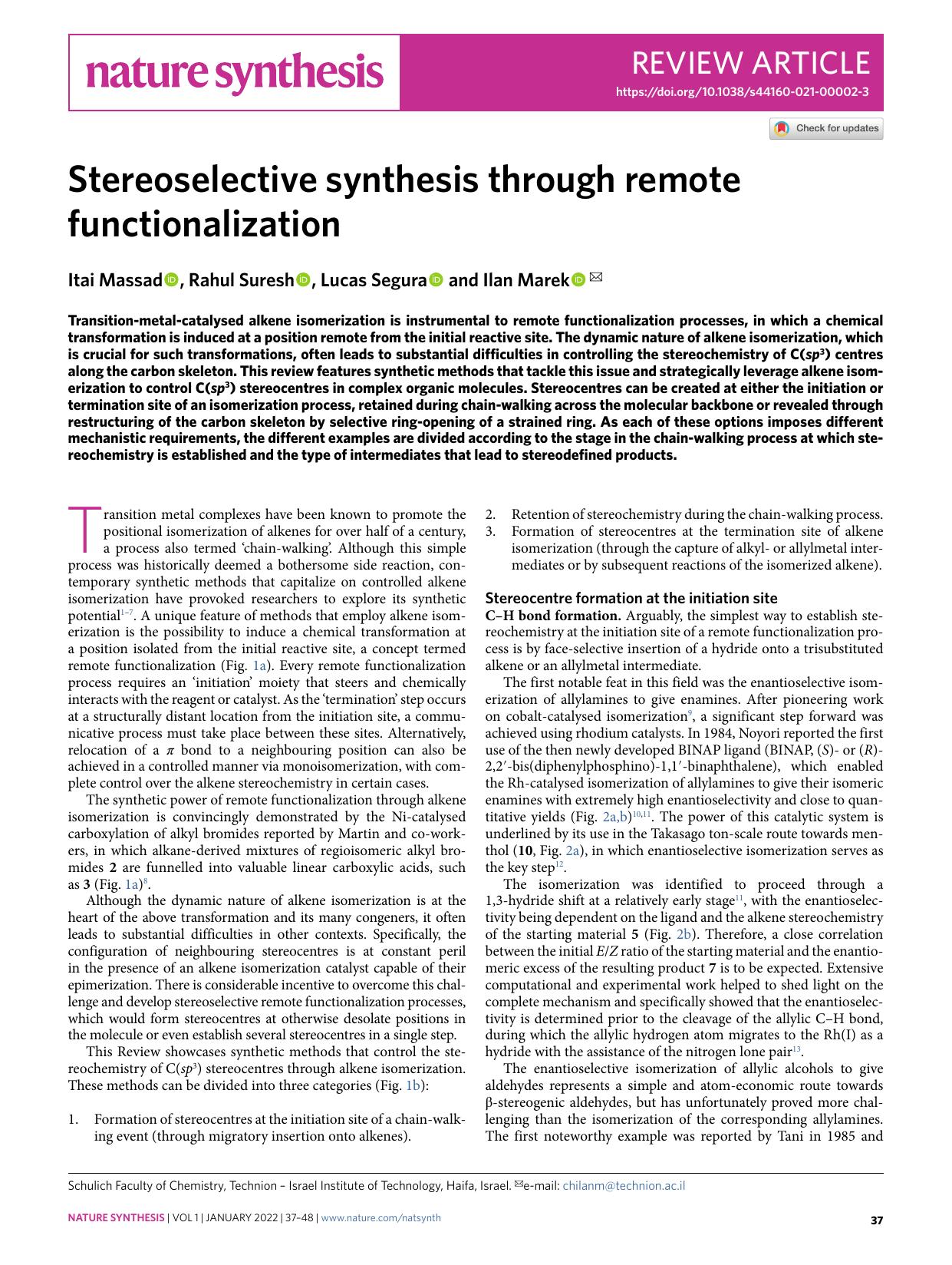 Stereoselective synthesis through remote functionalization by Itai Massad & Rahul Suresh & Lucas Segura & Ilan Marek