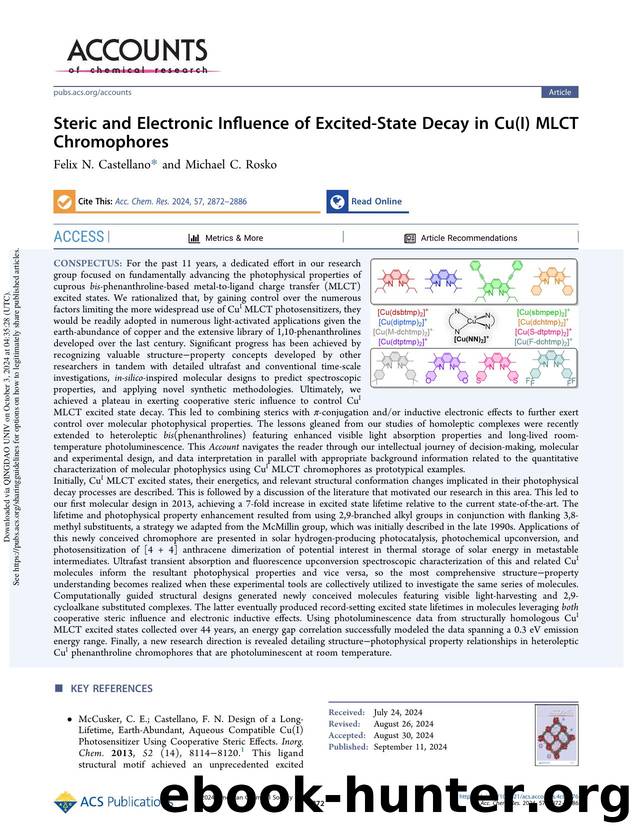 Steric and Electronic Influence of Excited-State Decay in Cu(I) MLCT Chromophores by Felix N. Castellano & Michael C. Rosko
