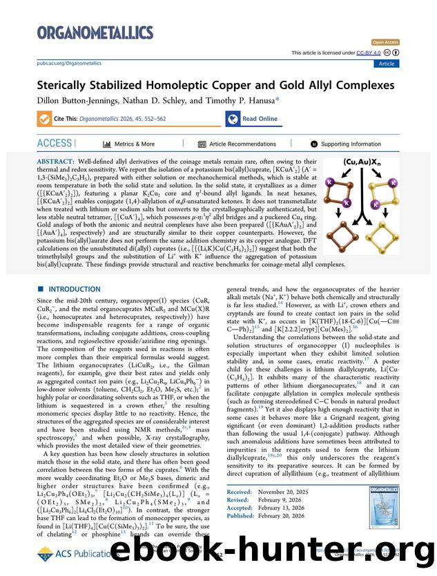 Sterically Stabilized Homoleptic Copper and Gold Allyl Complexes by Dillon Button-Jennings Nathan D. Schley and Timothy P. Hanusa