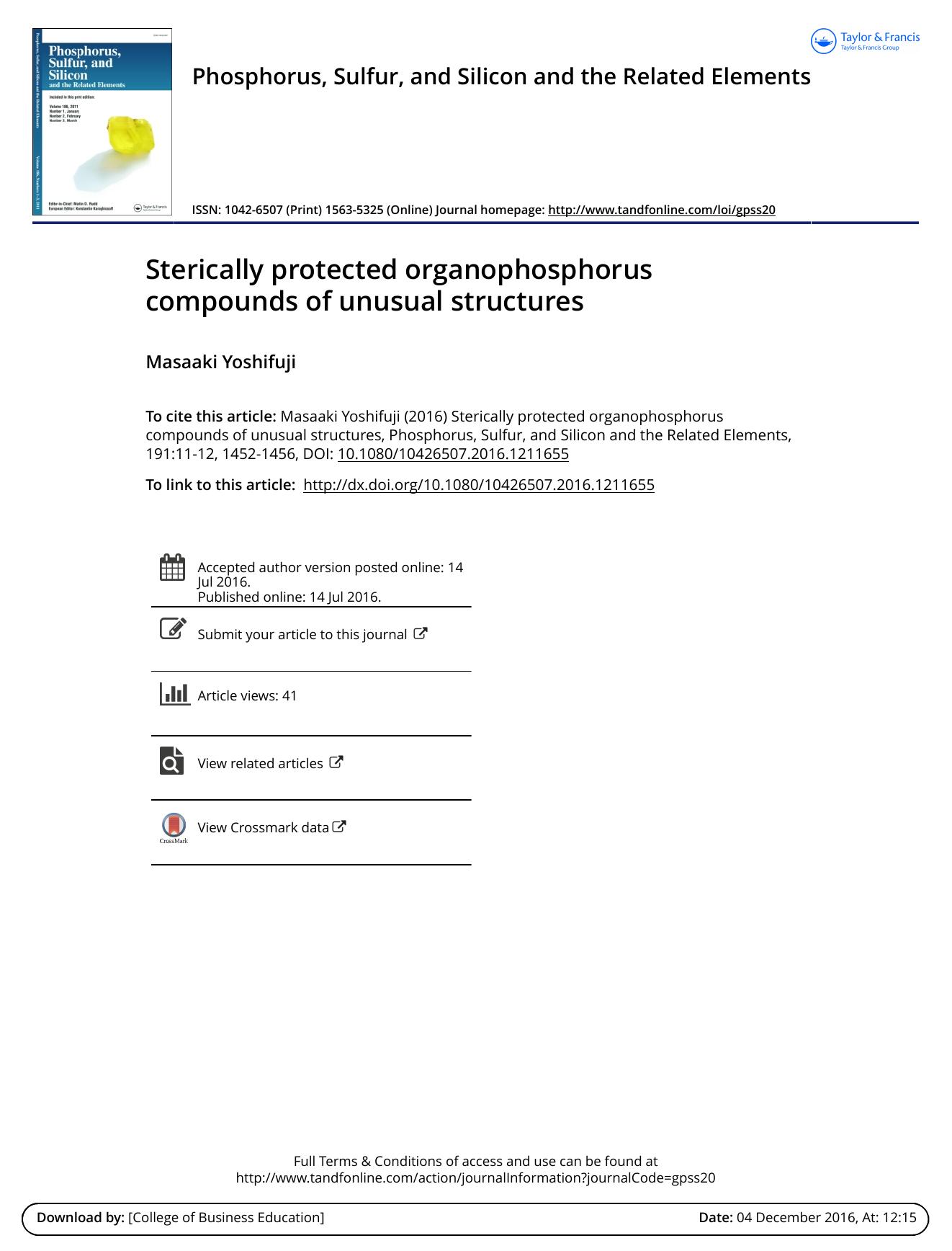 Sterically protected organophosphorus compounds of unusual structures by Masaaki Yoshifuji