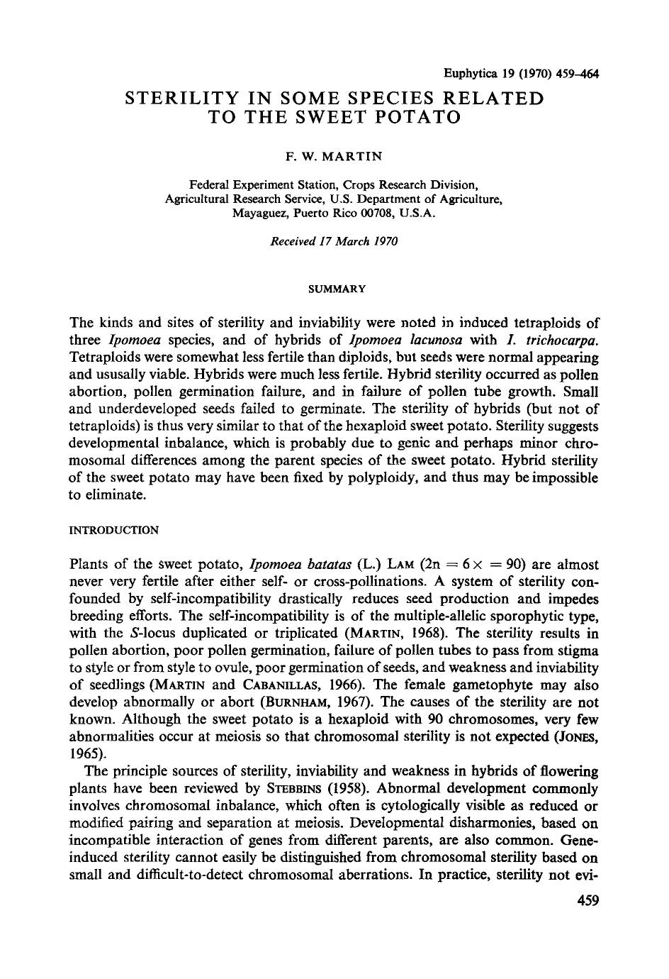 Sterility in some species related to the sweet potato by Unknown