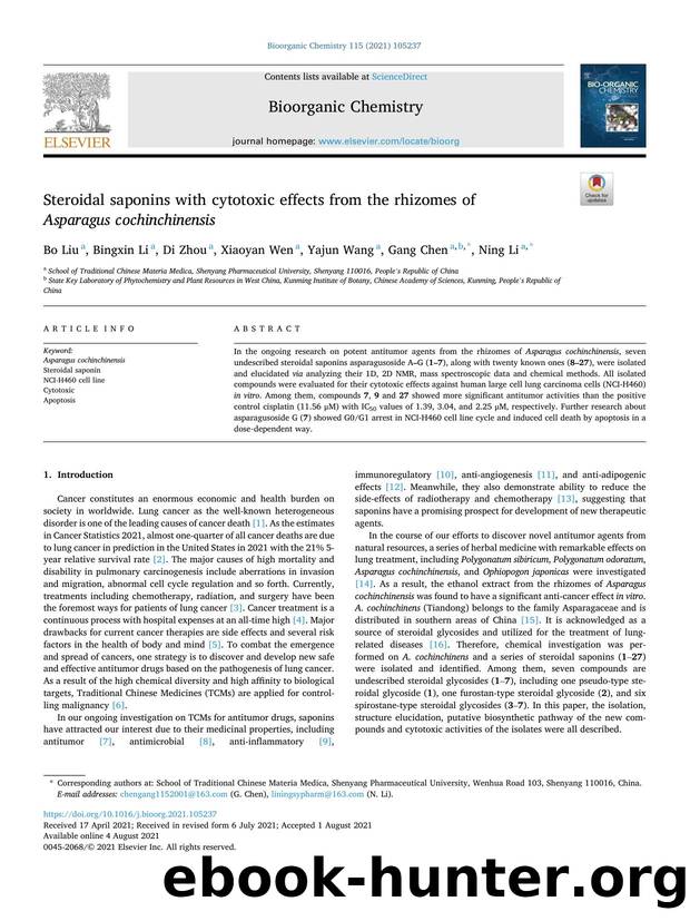 Steroidal saponins with cytotoxic effects from the rhizomes of Asparagus cochinchinensis by Bo Liu & Bingxin Li & Di Zhou & Xiaoyan Wen & Yajun Wang & Gang Chen & Ning Li