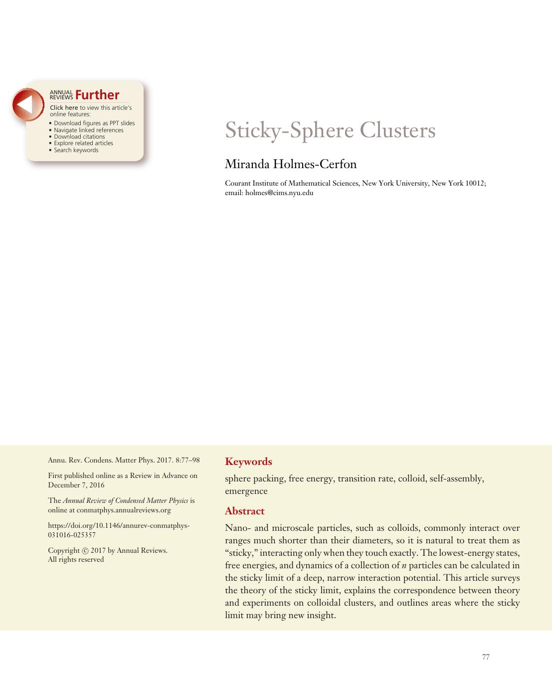 Sticky-Sphere Clusters by Miranda Holmes-Cerfon