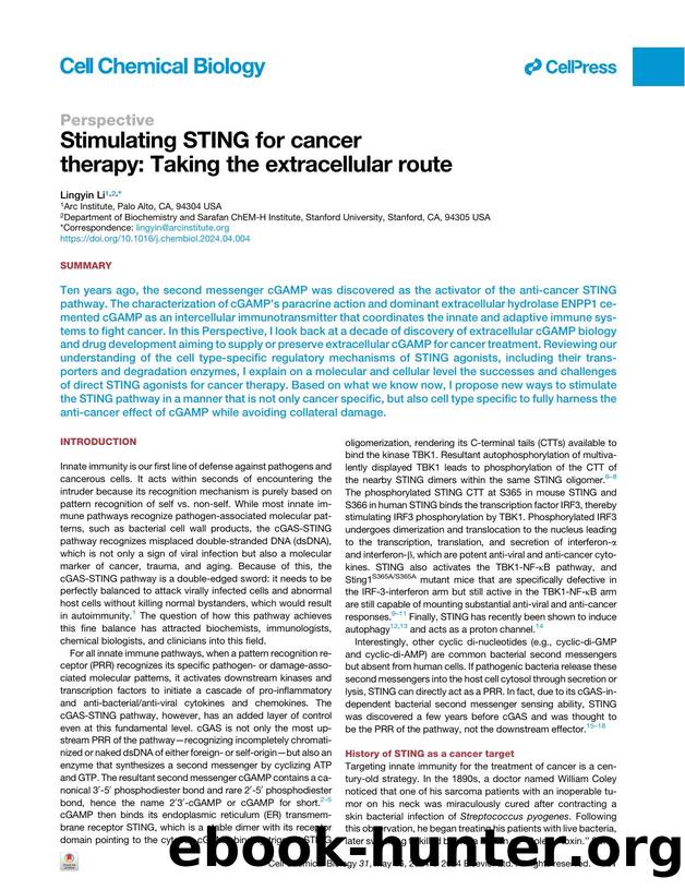 Stimulating STING for cancer therapy: Taking the extracellular route by Lingyin Li
