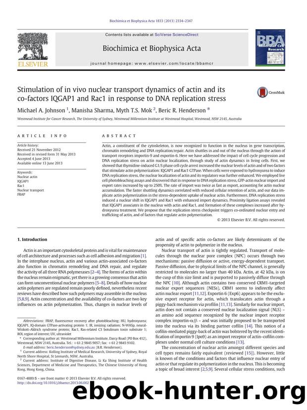 Stimulation of in vivo nuclear transport dynamics of actin and its co-factors IQGAP1 and Rac1 in response to DNA replication stress by Michael A. Johnson & Manisha Sharma & Myth T.S. Mok & Beric R. Henderson