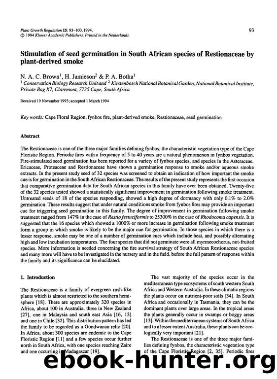 Stimulation of seed germination in South African species of Restionaceae by plant-derived smoke by Unknown