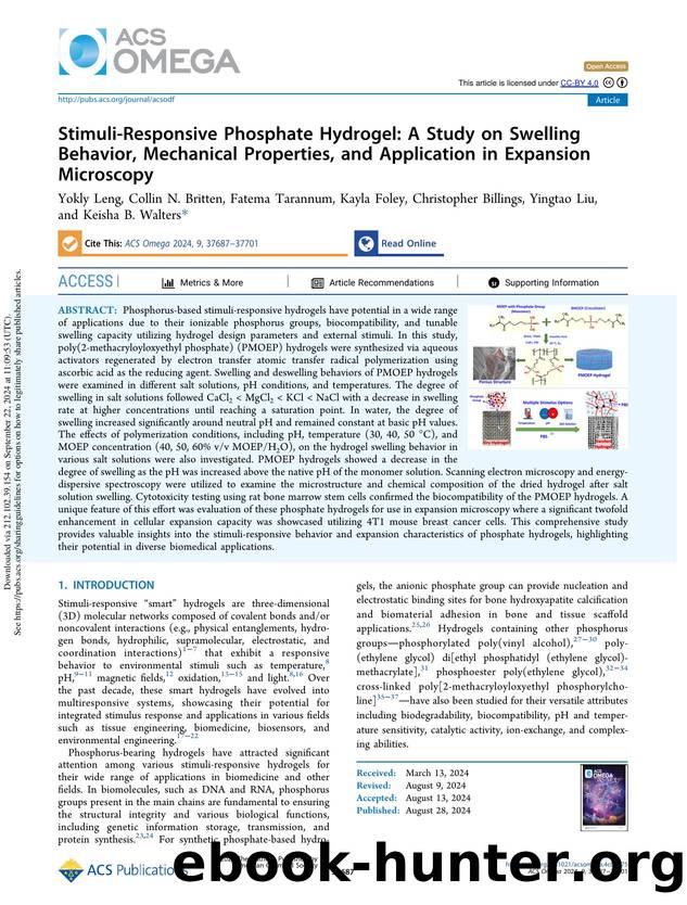 Stimuli-Responsive Phosphate Hydrogel: A Study on Swelling Behavior, Mechanical Properties, and Application in Expansion Microscopy by unknow