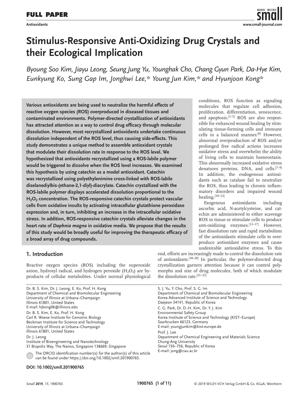 Stimulus‐Responsive Anti‐Oxidizing Drug Crystals and their Ecological Implication by Unknown