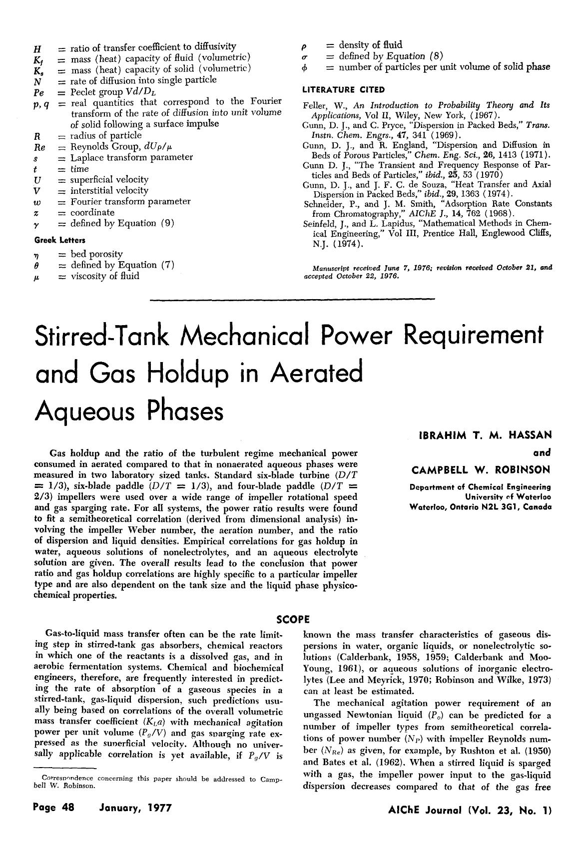 Stirred-tank mechanical power requirement and gas holdup in aerated aqueous phases by Unknown
