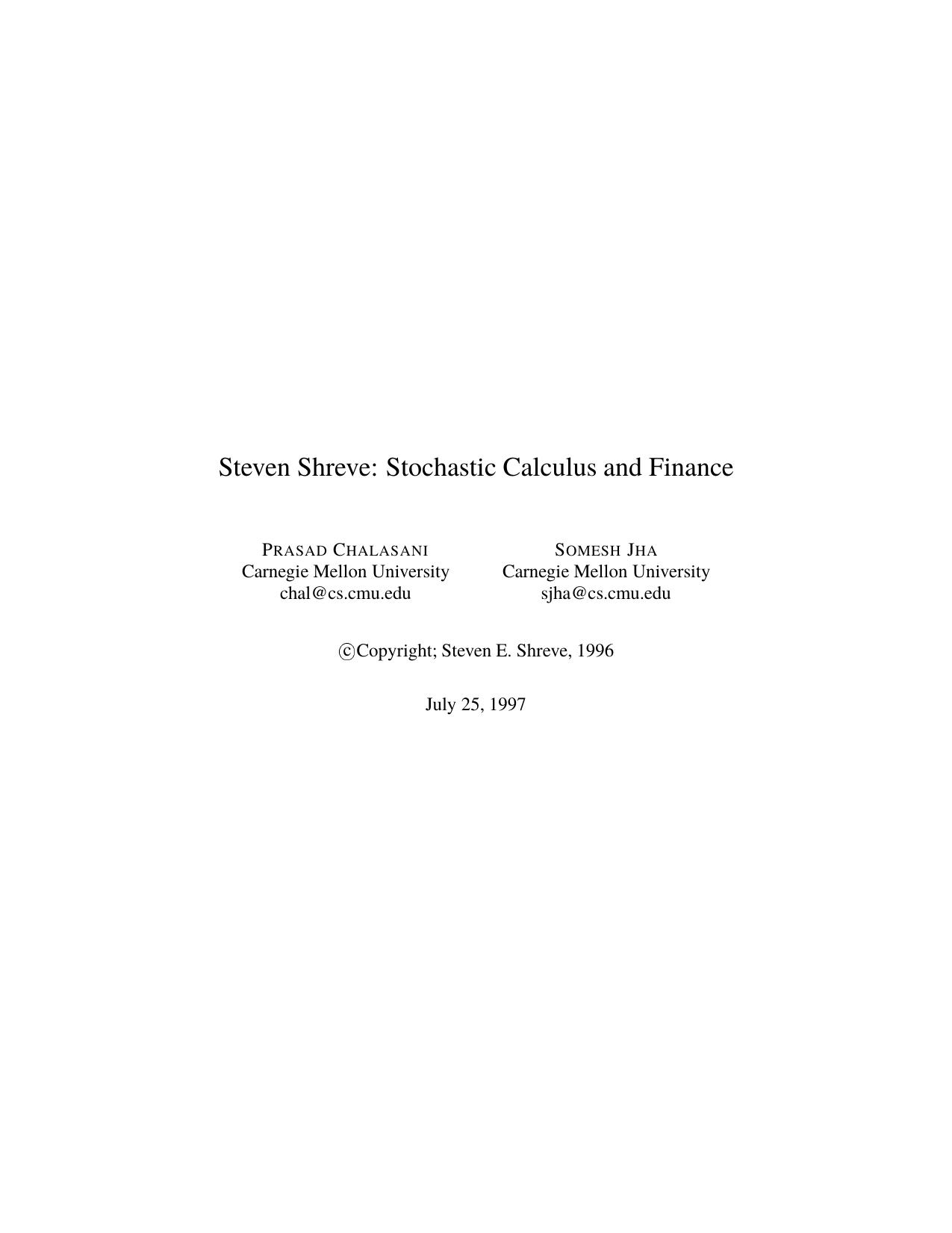Stochastic Calculus & Finance by Steven Shreve