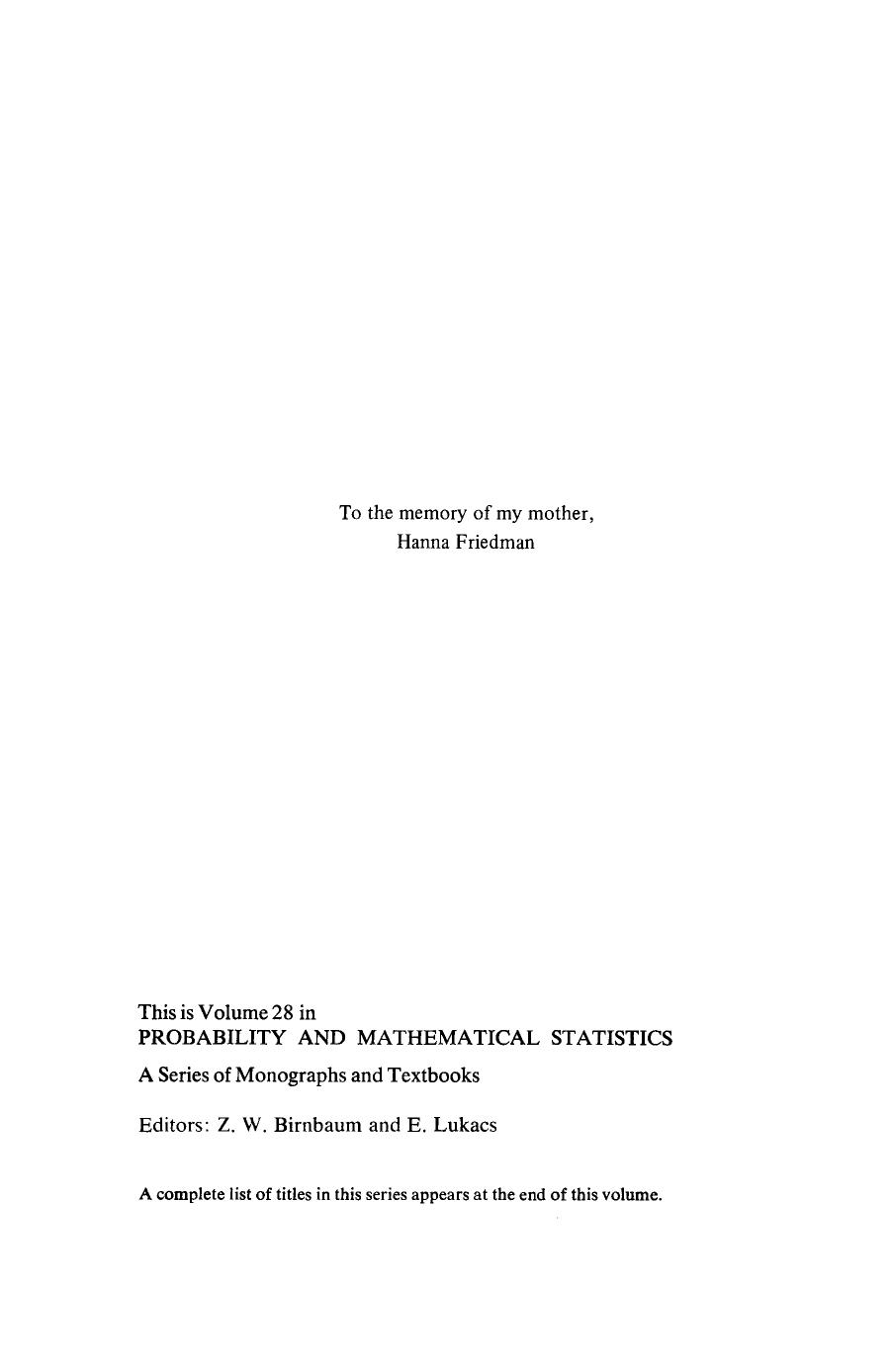 Stochastic Differential Equations and Applications. Volume 2 by Avner Friedman Z. W. Birnbaum and E. Lukacs (Auth.)