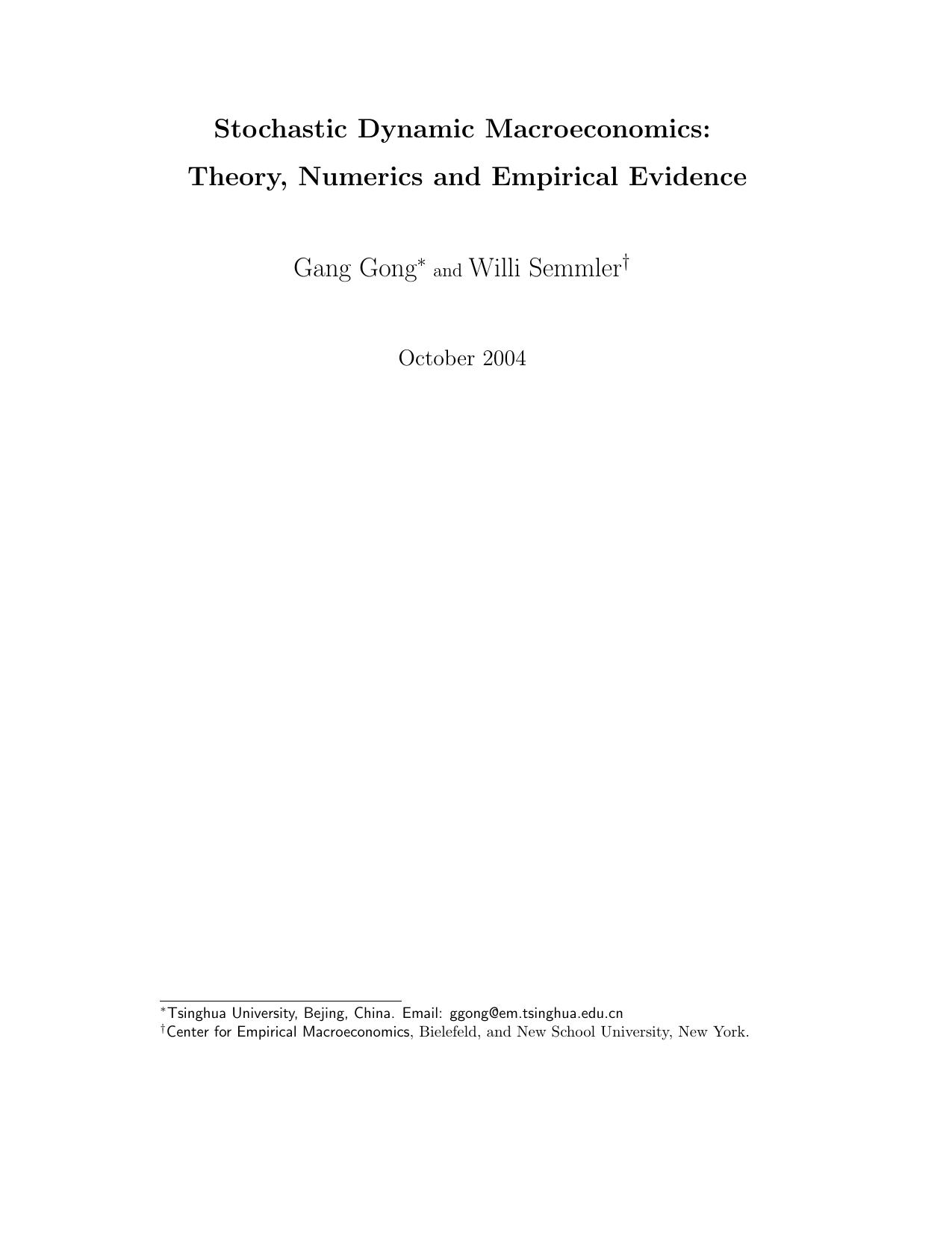 Stochastic Dynamic Macroeconomics: Theory and Empirical Evidence by Gang Gong Willi Semmler