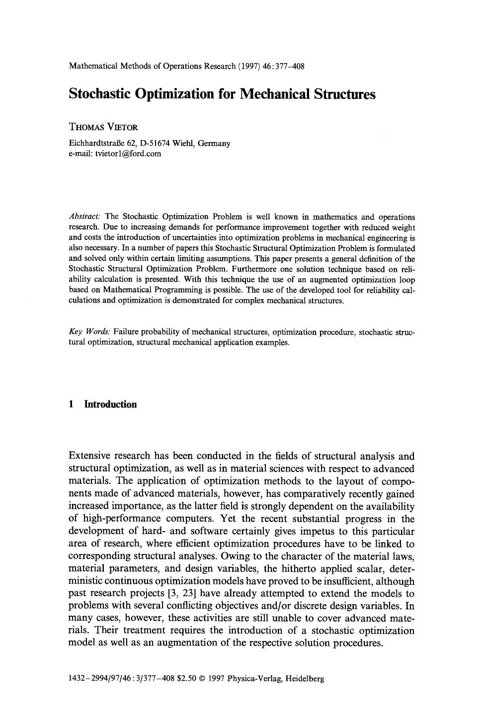 Stochastic Optimization for mechanical structures by Unknown