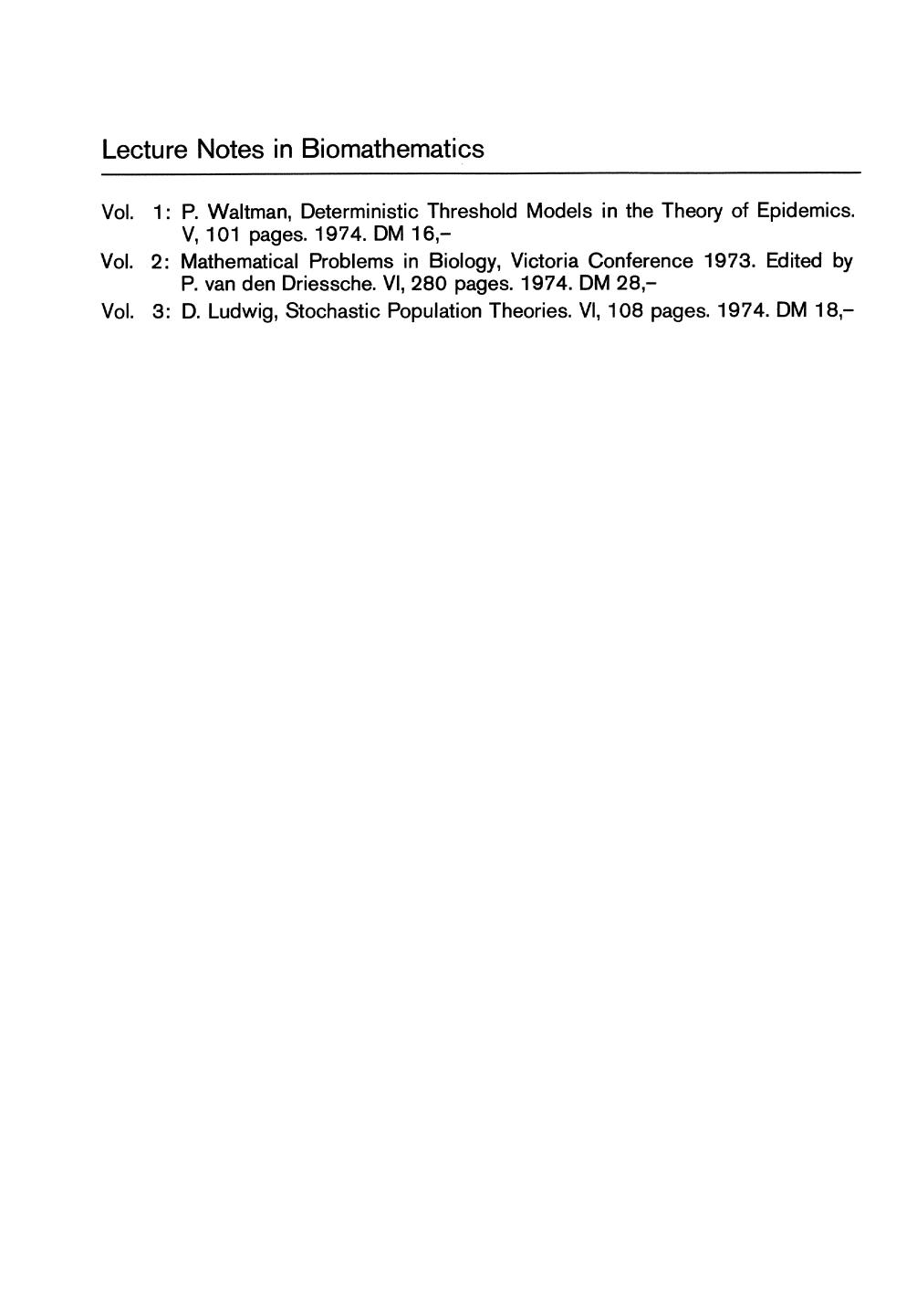 Stochastic Population Theories by Dr. Donald Ludwig (auth.)