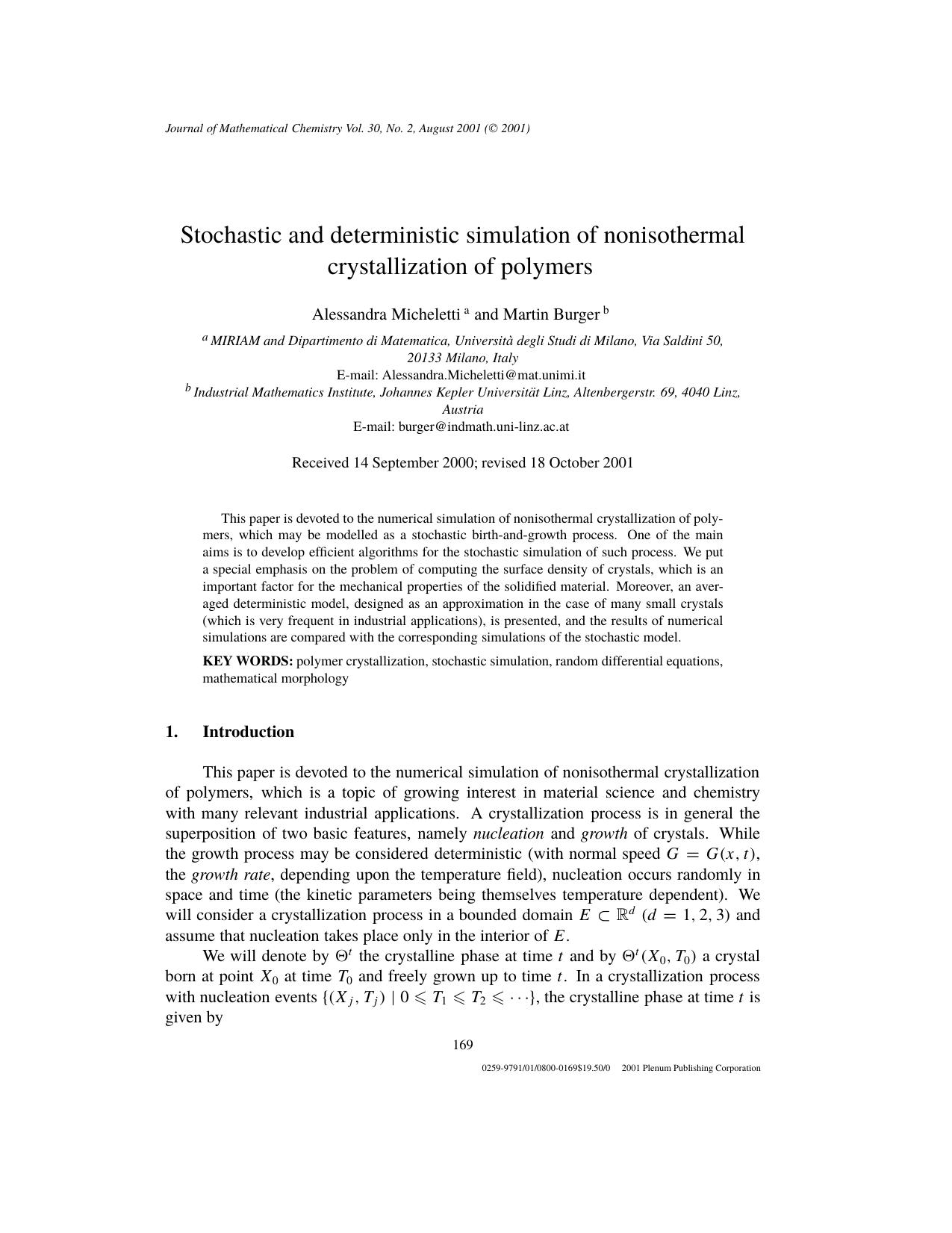 Stochastic and Deterministic Simulation of Nonisothermal Crystallization of Polymers by Unknown