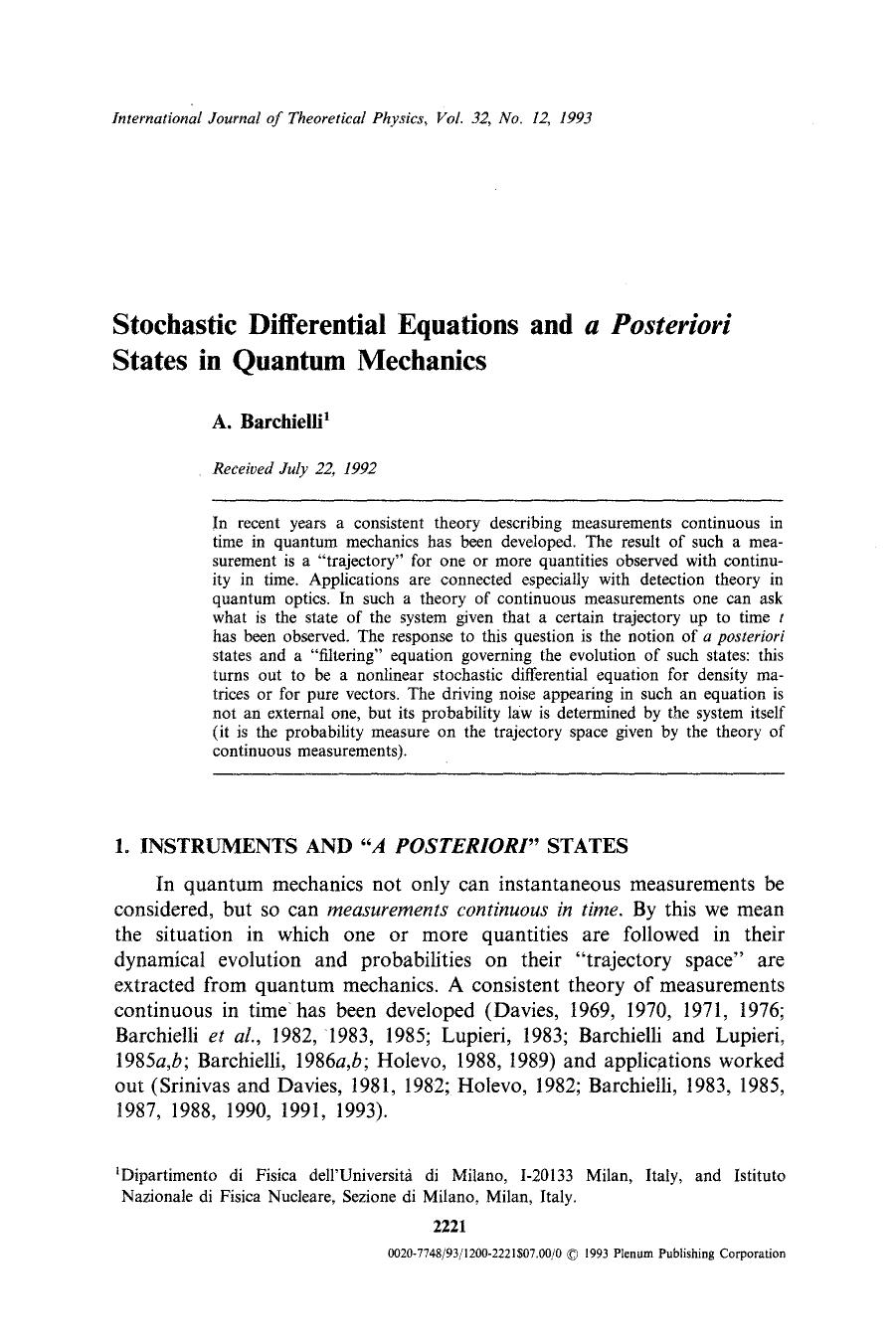 Stochastic differential equations and <Emphasis Type="Italic">a posteriori <Emphasis> states in quantum mechanics by Unknown