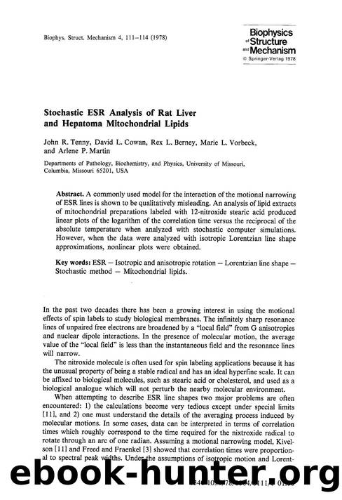 Stochastic esr analysis of rat liver and hepatoma mitochondrial lipids by Unknown