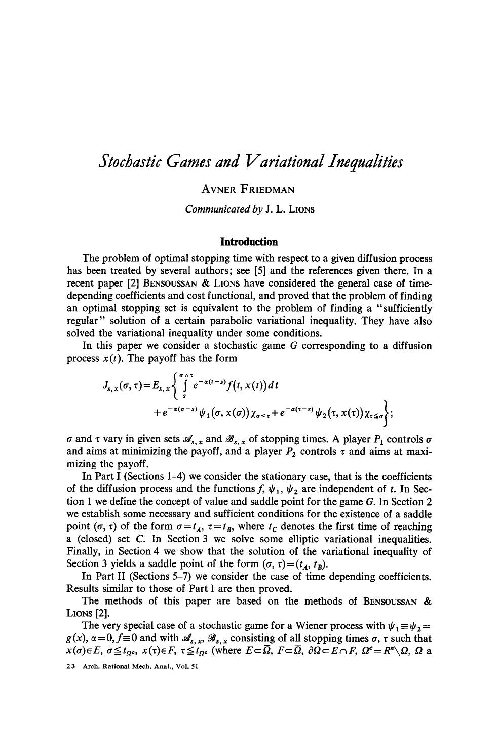 Stochastic games and variational inequalities by Unknown