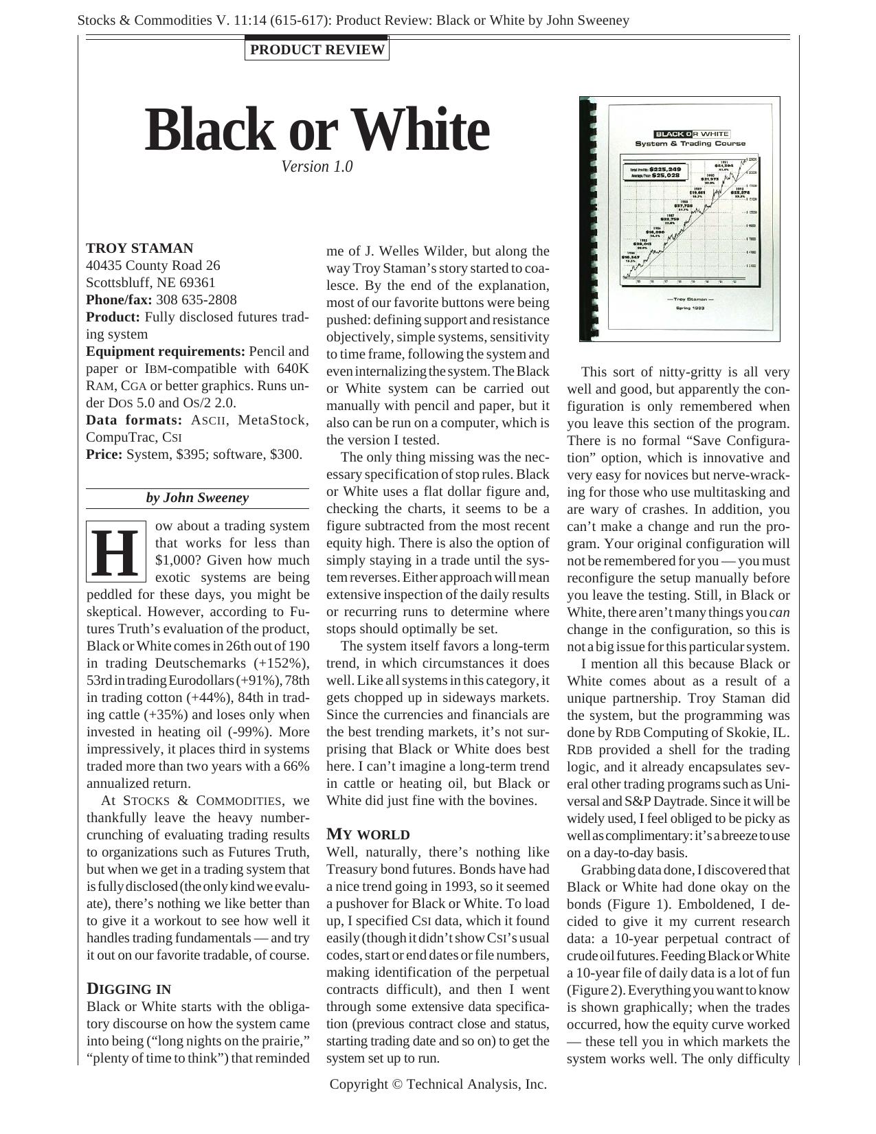 Stocks & Commodities V. 11:14 (615-617): Product Review: Black or White by John Sweeney by John Sweeney