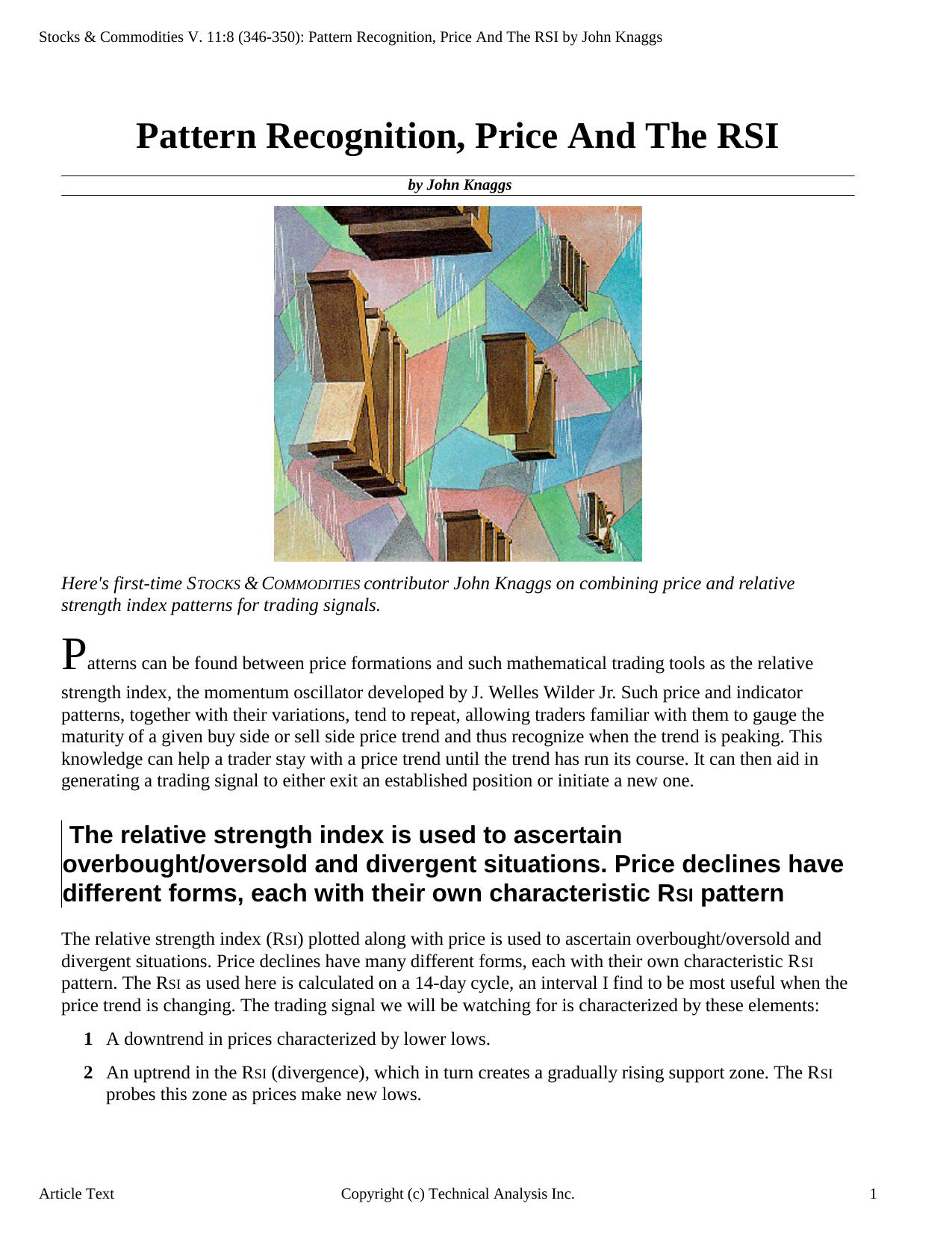 Stocks & Commodities V. 11:8 (346-350): Pattern Recognition, Price And The RSI by John Knaggs by YN