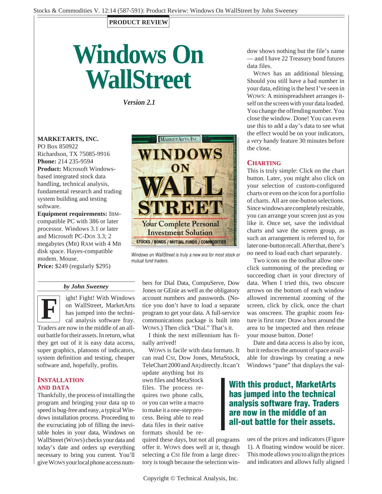 Stocks & Commodities V. 12:14 (587-591): Product Review: Windows On WallStreet by John Sweeney by John Sweeney